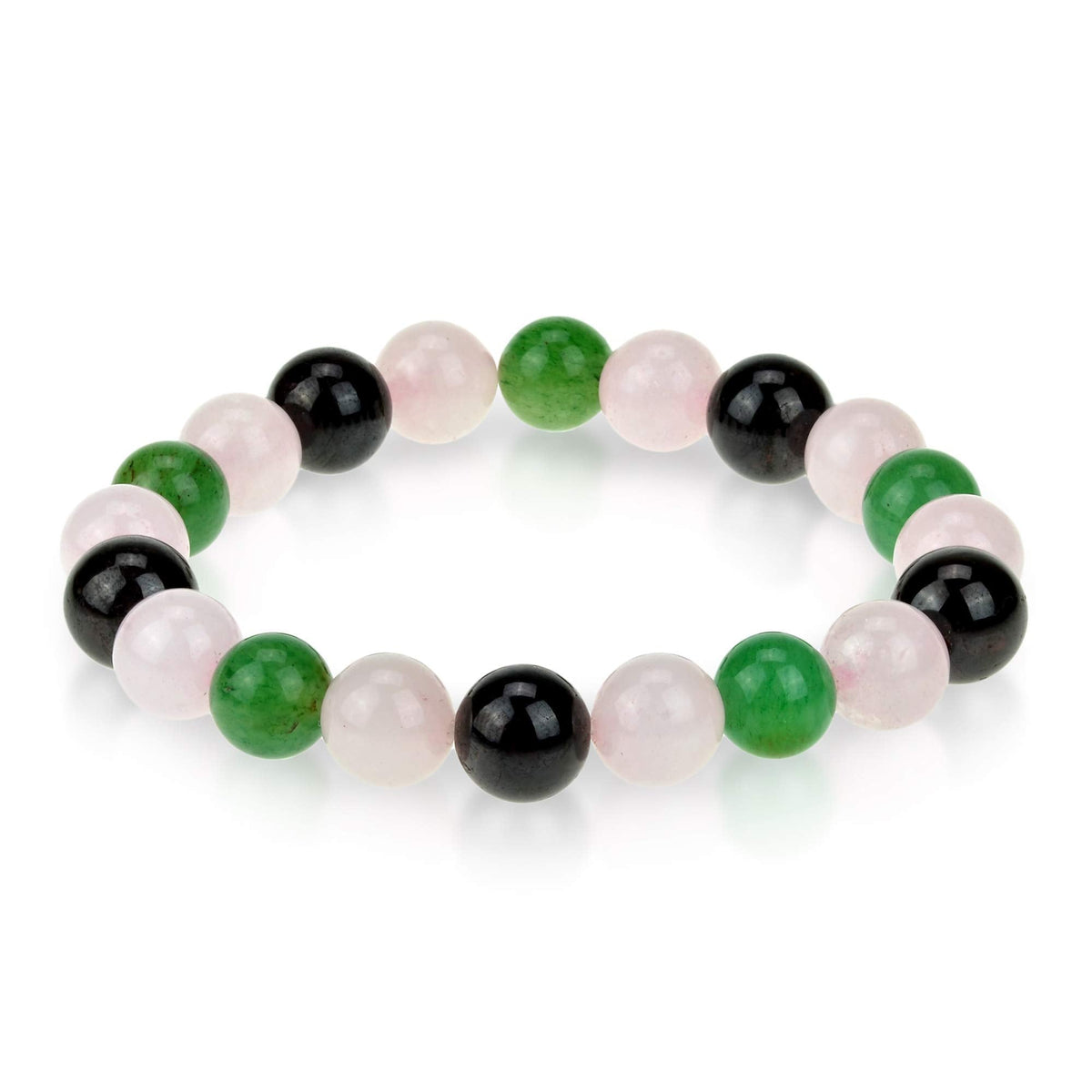Crystal Agate Triple Stone Bracelet – Rose Quartz, Red Garnet & Green Aventurine – 10mm Natural Gemstone Beaded Stretch Bracelet – Healing, Meditation & Reiki Energy Gift