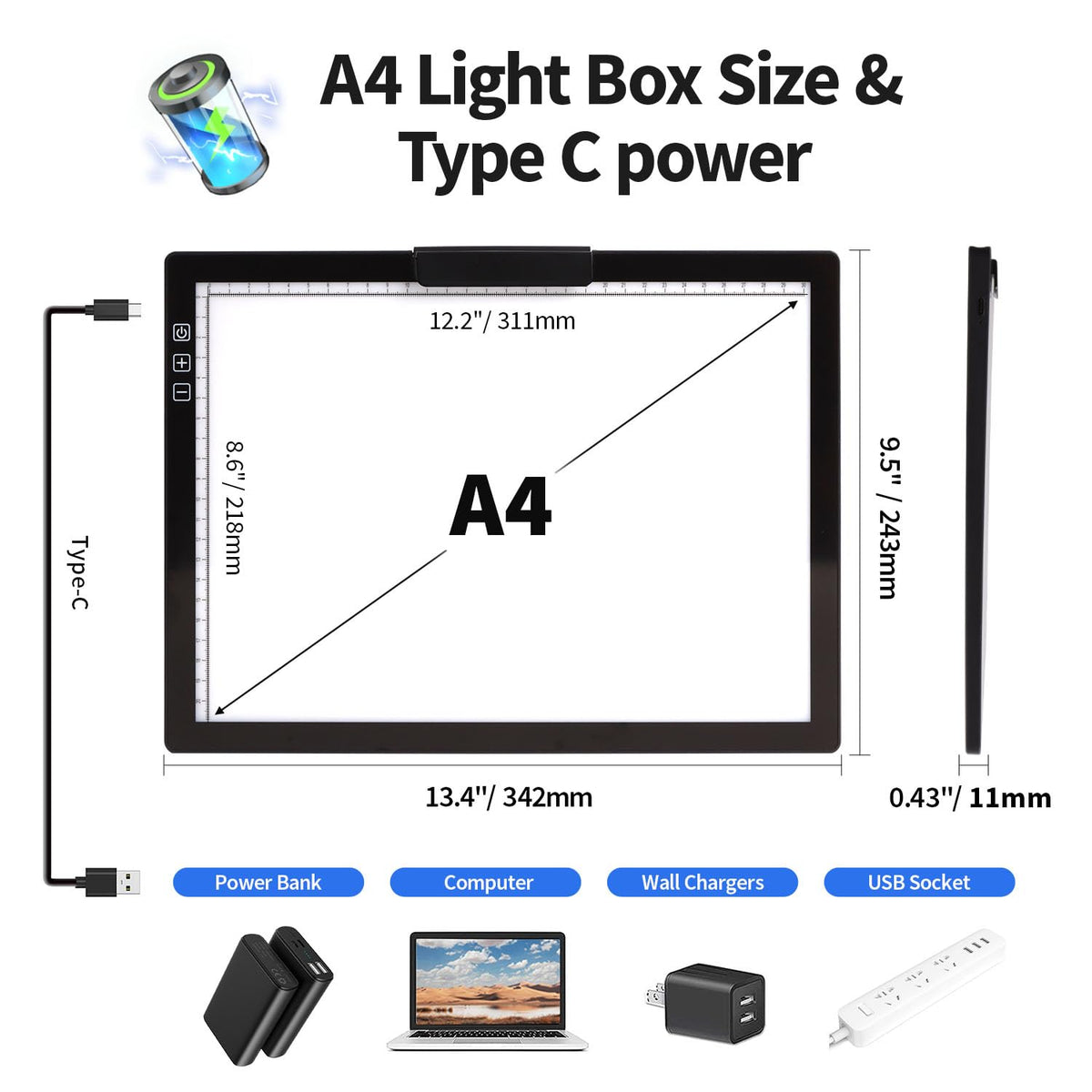 Zocelight Rechargeable A4 Light pad with Stand & Clip for Diamond Painting,Light Box with 6 Levels of Brightness,Diamond Art Kits for Adults,Wireless Light Table for Diamond Art,tracing,Weeding Vinyl
