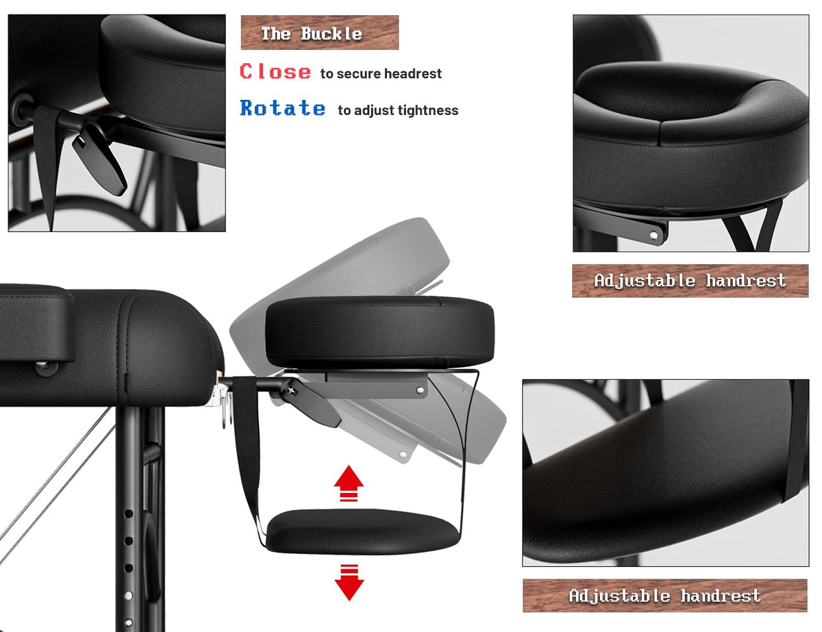 DOVANS Professional Massage Table Portable 2 Fold Premium Memory Foam Aluminium Leg Hold Up to 1100LBS 8 Heights Adjustable with Carrying Bag Black