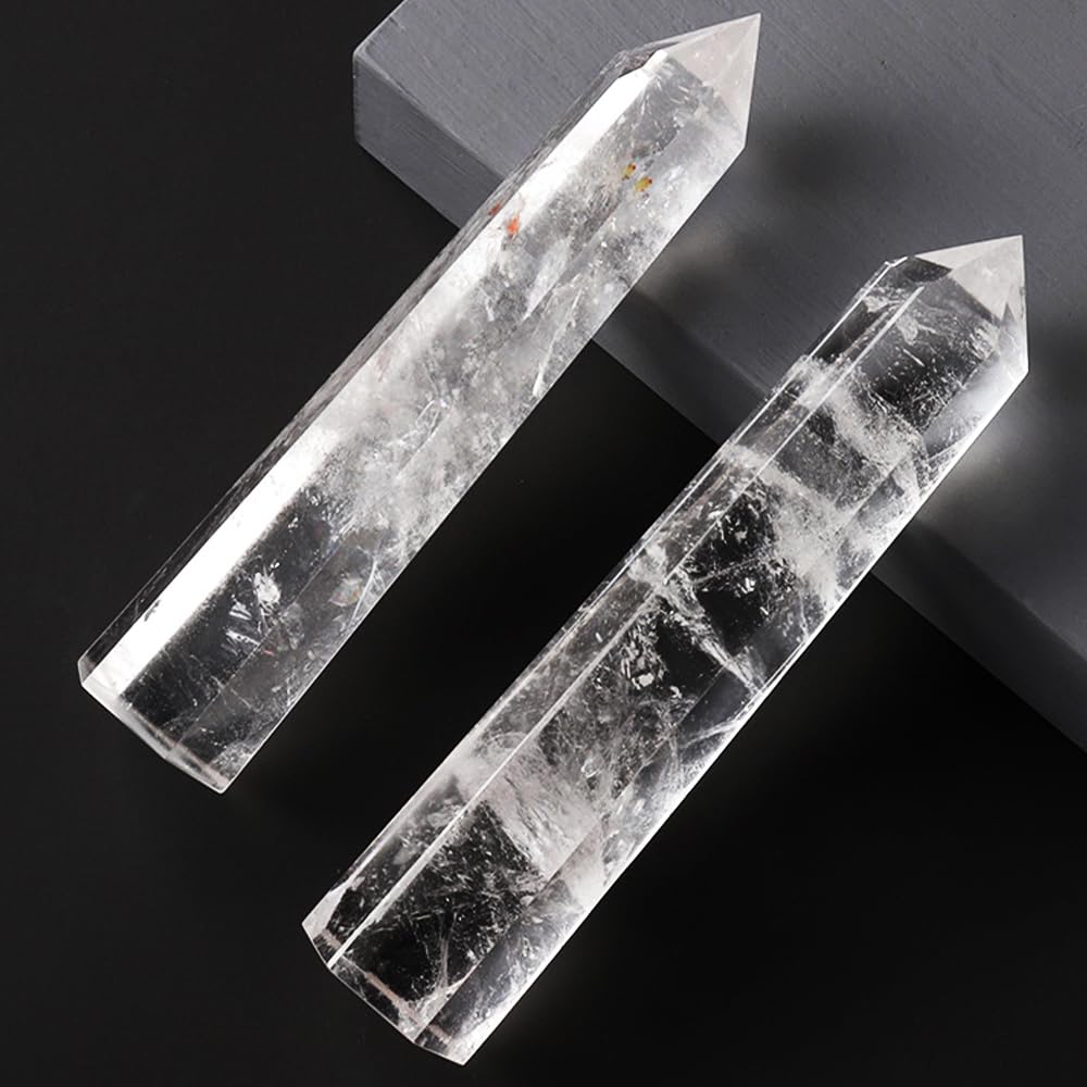 2pcc 3.8-4.2inch White Smelted Stone Wands Tower Figurine Ornaments Polishing Stone Hexagonal Point Obelisk Statue for Aquarium Decorative Rocks Gifts Home Decor(White Smelted Stone/3.8-4.2inch 2pcs)