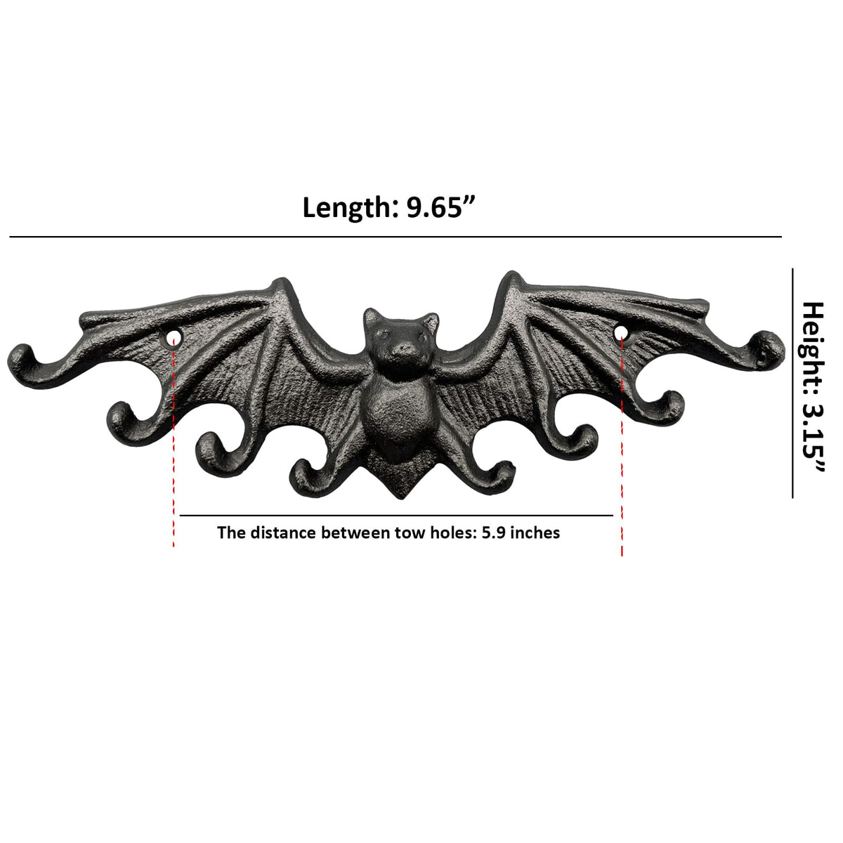 Hallocool Gothic Bat Wall Hooks Rustic Black Cast Iron Bat Key Hooks with Wings Decorative Bat Hooks for Hanging Keys, Dog Leash, Key Bag, Bracelet, Umbrella, Towel