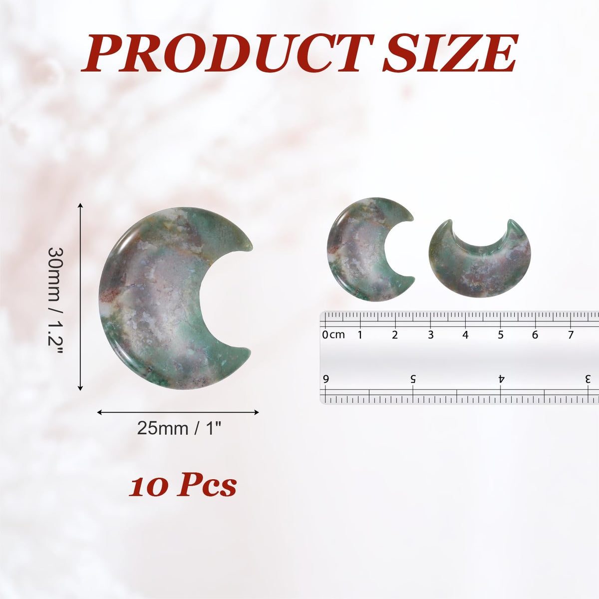 MECCANIXITY 10 Pcs Moon Crystal Worry Stone, 1.2 Inch Length Natural Indian Agate Moon Gemstone Bulk, Carved Pocket Stones for Meditation Balancing Pendant Decor