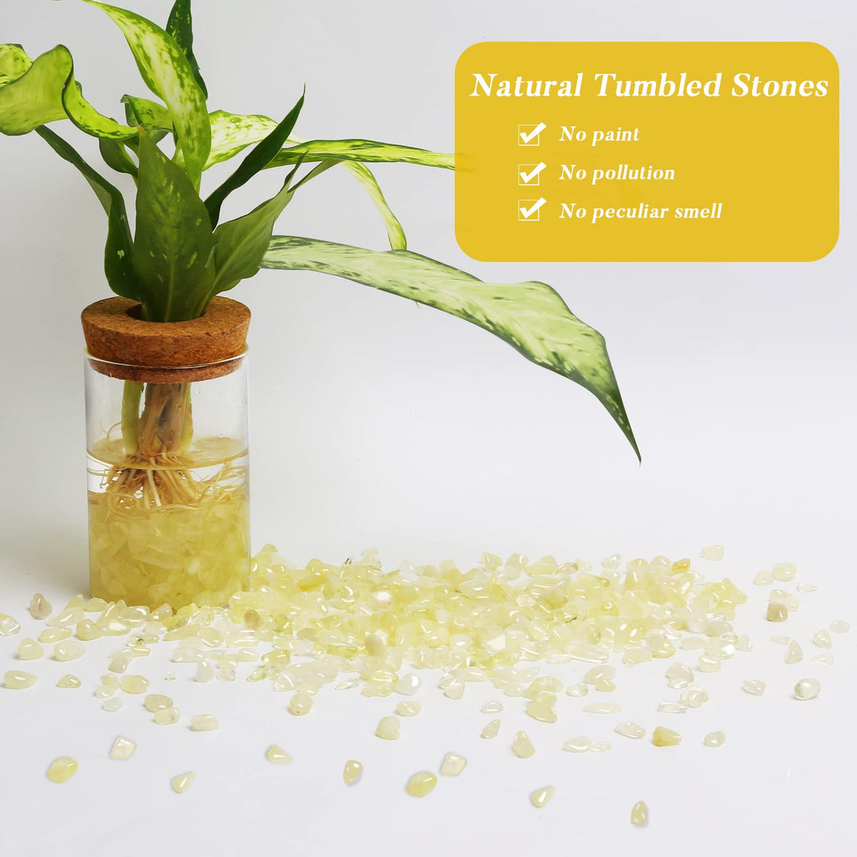 QICQDRAM Polished Gem Stones Rocks Crystals 0.9 Lb/405g Tumbled Stones Citrine Crystal Chips Bulk for Healing Crystals & Fish Tank Rocks Gravel, Vase Filler, Plants Decor
