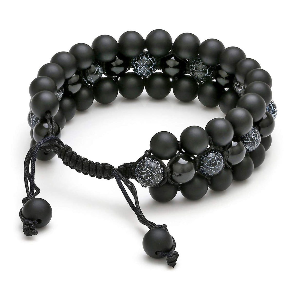 Top Plaza Mens Lava Rock Stone Essential Oil Diffuser Bracelet Chakra Yoga Healing Crystal Bracelet Natural Gemstone Beads Anxiety Bracelets Braided - Matte Black Agate + Dragon Stone
