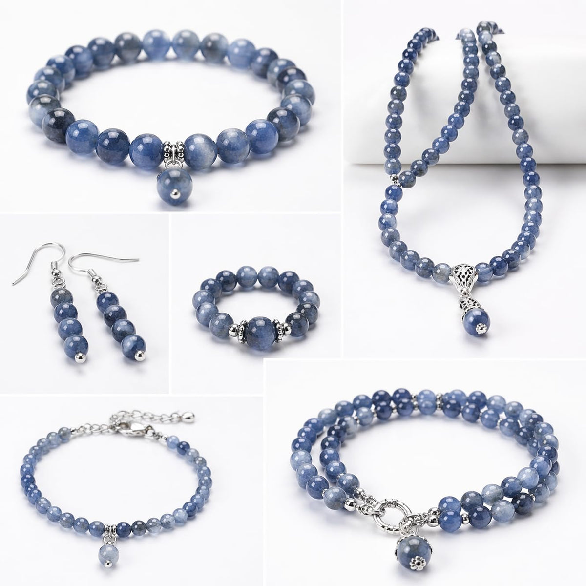 GEM-Inside Natural 8mm Blue Kyanite Gemstone Round Smooth Loose Beads Crystal Energy Stone Power for Jewelry Making 15"