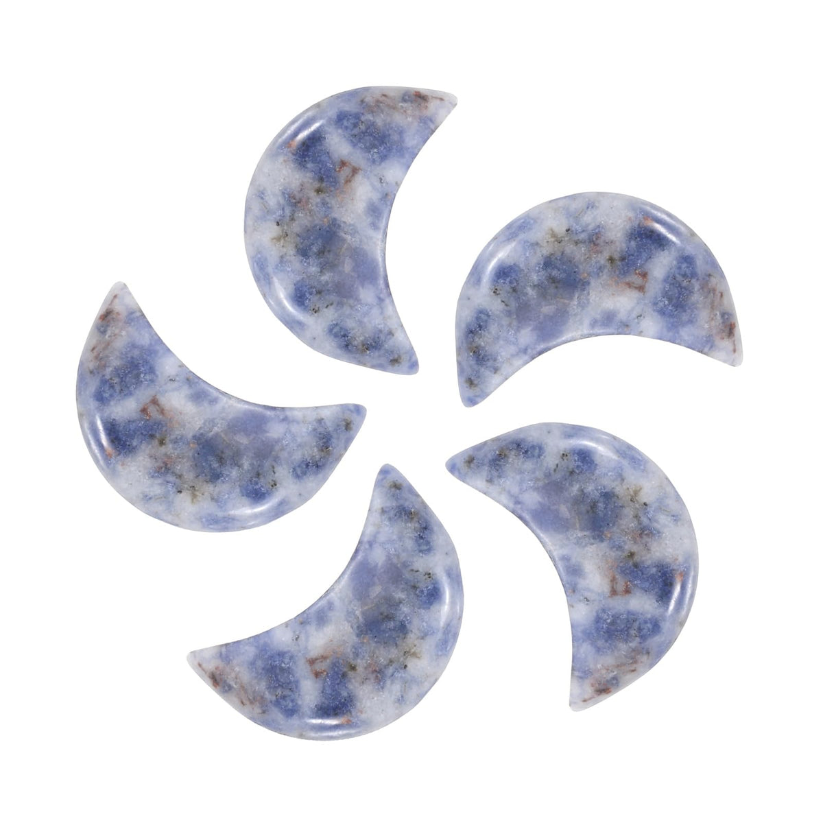 MECCANIXITY 5 Pcs Moon Crystal Worry Stone, 0.5 Inch Length Natural Blue Spot Jasper Moon Gemstone Bulk, Carved Pocket Stones for Meditation Balancing Pendant Decor