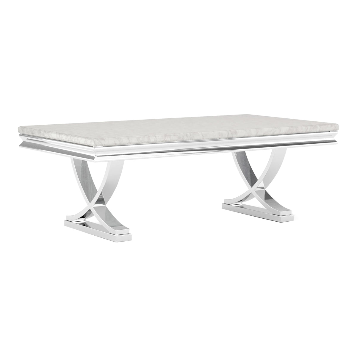 Furniture of America Obera 18mm Faux Marble Top 2-Piece Coffee Table Set with X-Shaped Base, Metal Construction, Home Decor for Living Room, Lounge Area, Office, Chrome