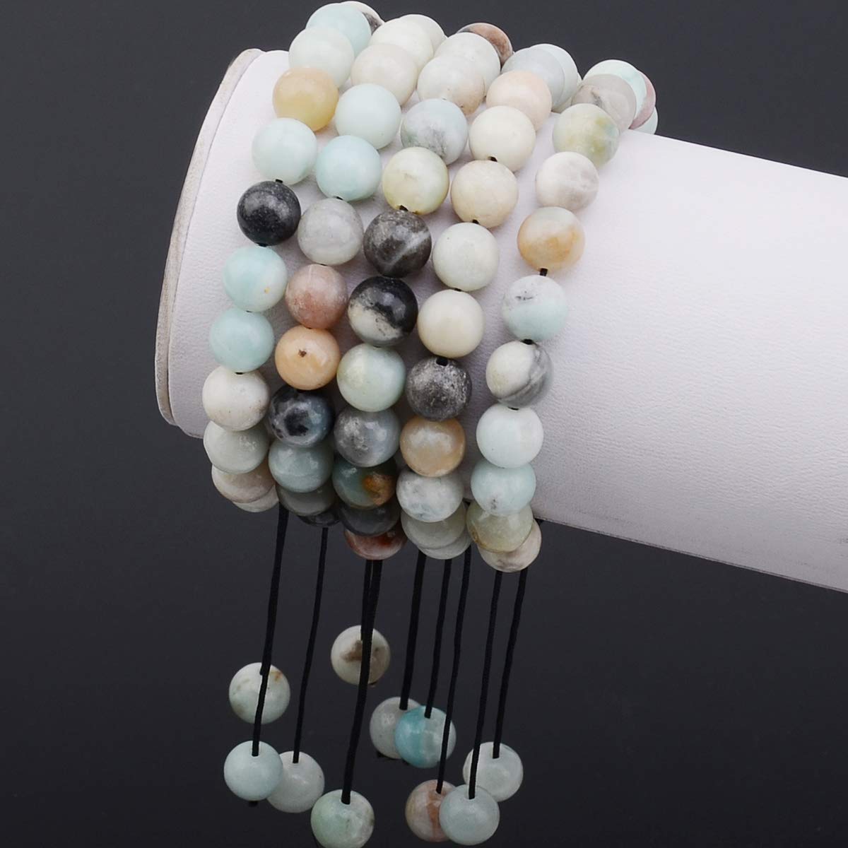 MASSIVE BEADS Natural Multi-Color Amazonite Gemstone Bracelet Braided Macrame Stones Healing Crystal Quartz Great Gifts (Multi-Color Amazonite, 8mm)