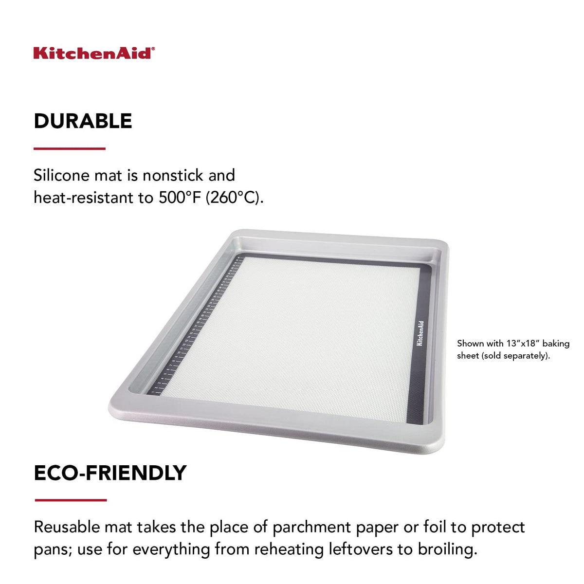 KitchenAid Silicone Large Baking Mat, 12x17-Inch, Gray