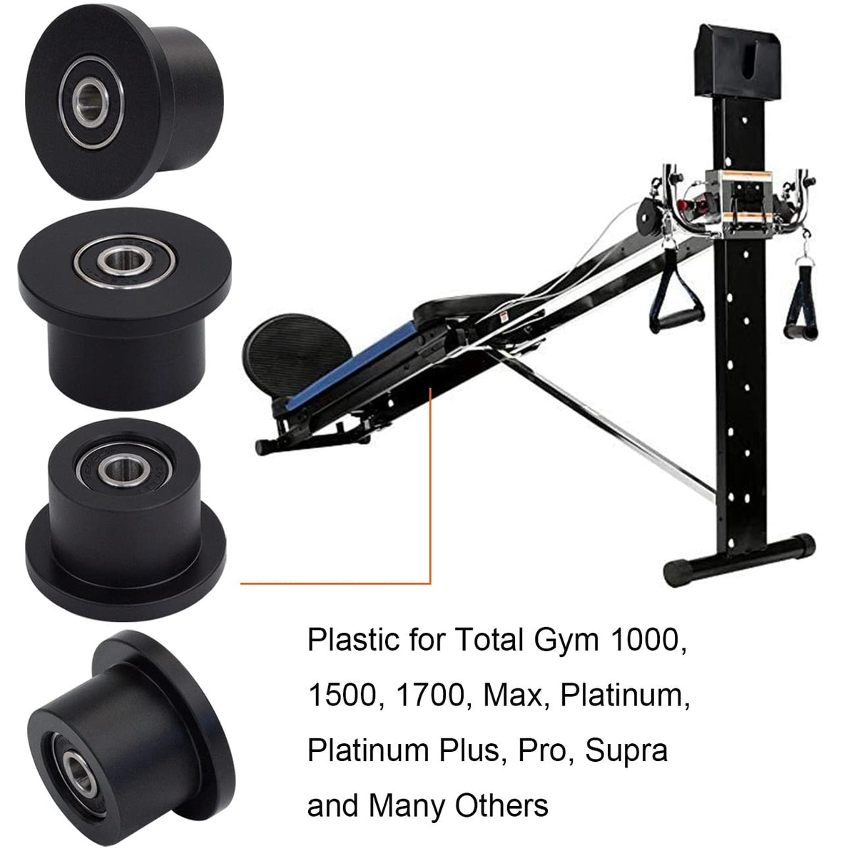 Total Gym 1700 Club Wheels/Rollers Qty for 4 Models 1000 1100, 1400, 1500, 1600, 1700, 1800, 1900, Achiever, Force, Gold, Max, Platinum, Platinum Plus, Pro, Supra, Supreme, Ultima, Ultra, XLI