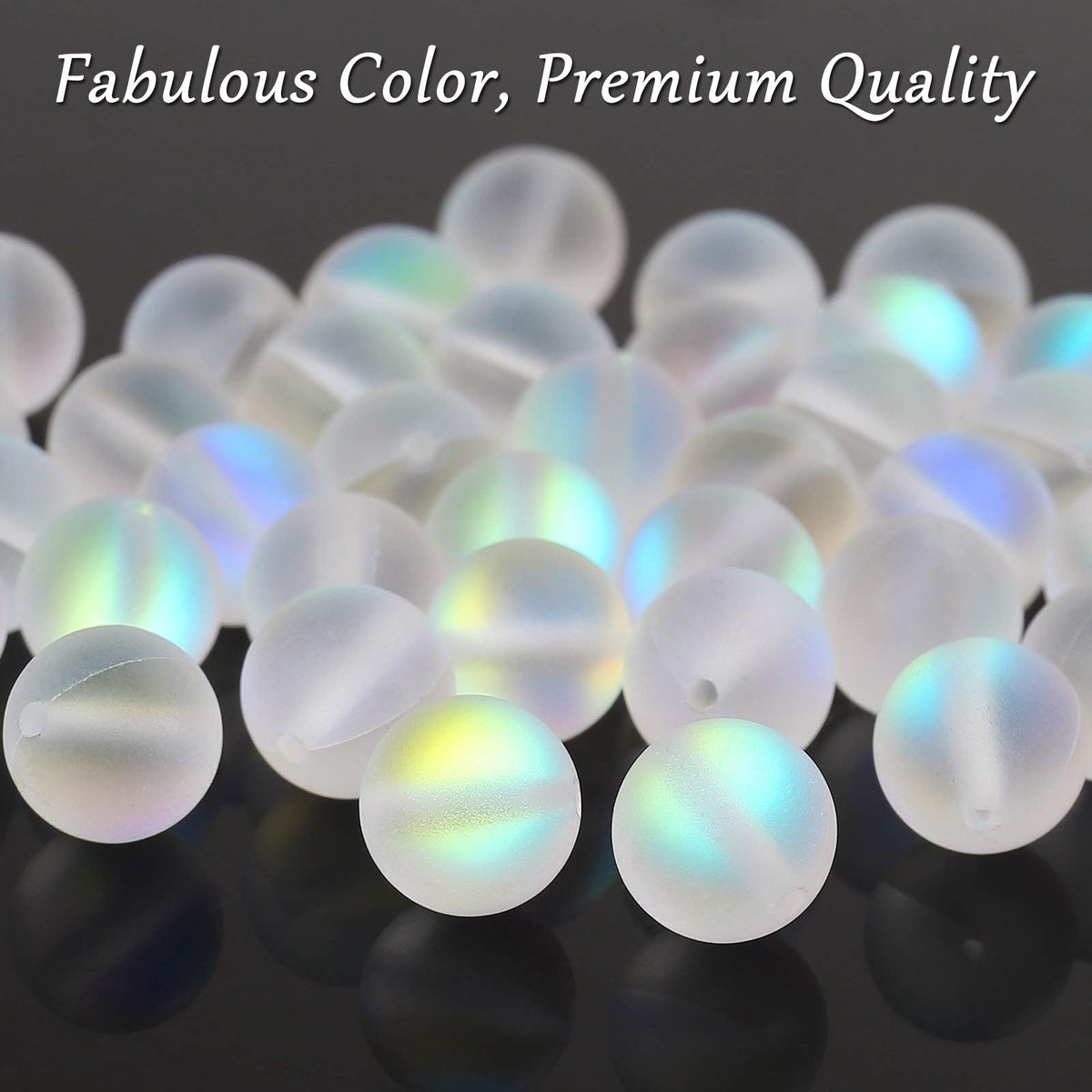Matte White Aurora Crystal Glass Beads, 6MM Frosted Glitter Shining Mermaid Round Loose Beads, Rainbow Holographic Synthetic Moonstone for Jewelry Making DIY Bracelet