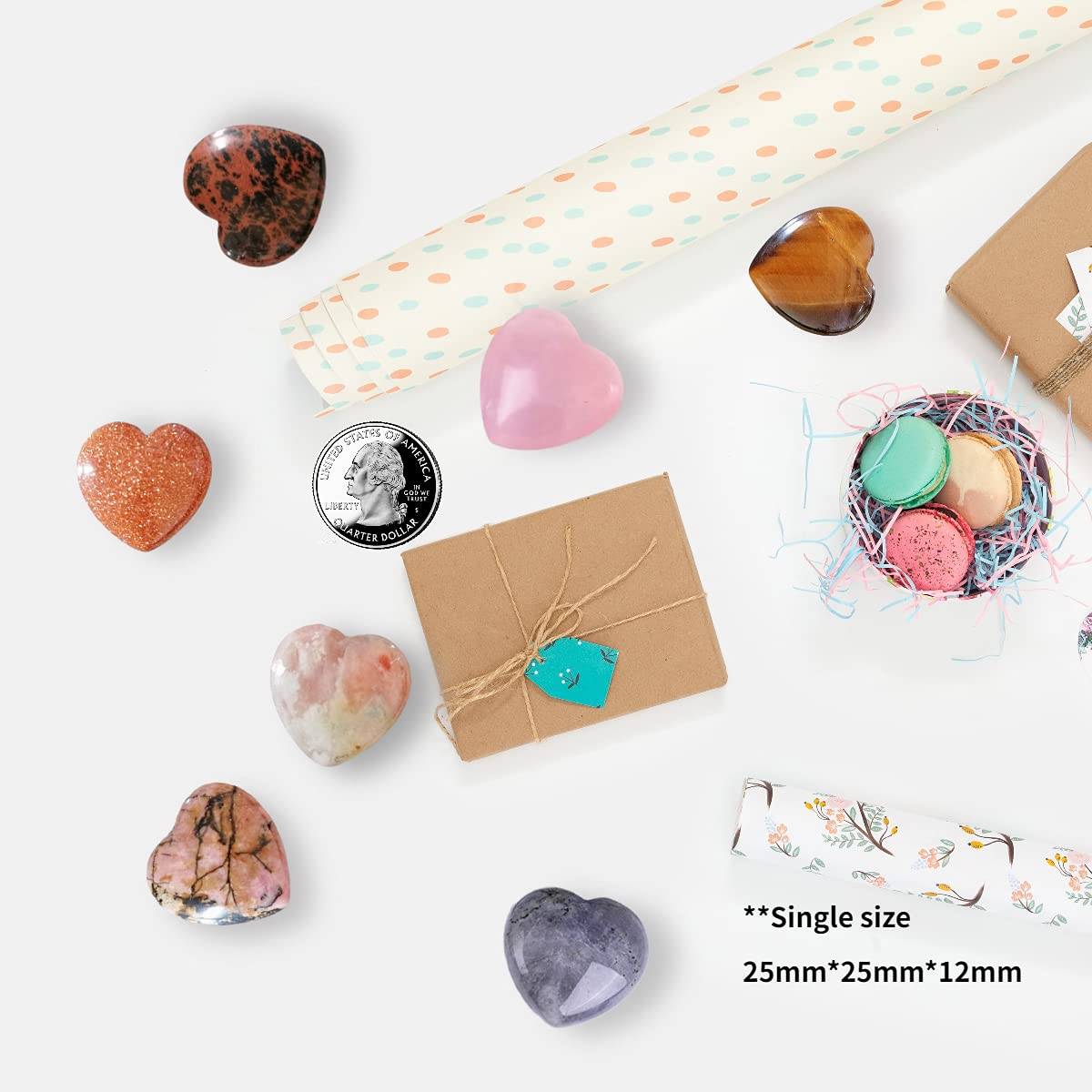 XMHOME Crystal Heart Shaped Stones Set Assorted Natural Variety Pack Gemstones 1" (25 * 25 * 12mm) Pocket Worry Palm Stone Rock Collection Box for Healing Reiki Jewelry Making Home Decor 18Pcs