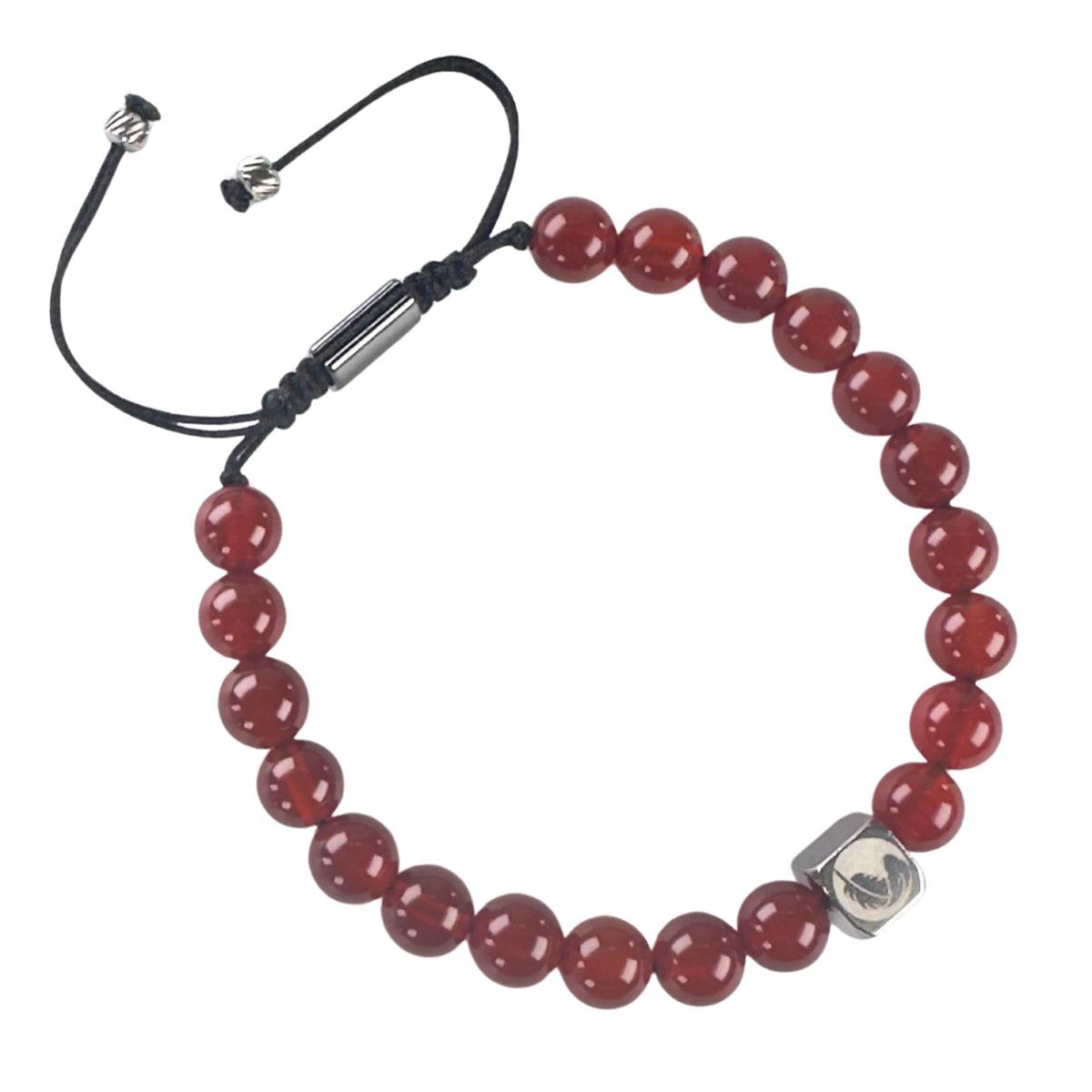 eleewoo 8mm Carnelian Crystal Bracelet for Men Women, Genuine Red Agate Beads (20pcs) Adjustable Braided Healing Stone Bracelet for Courage & Motivation, Protection Root Chakra Balance Jewelry