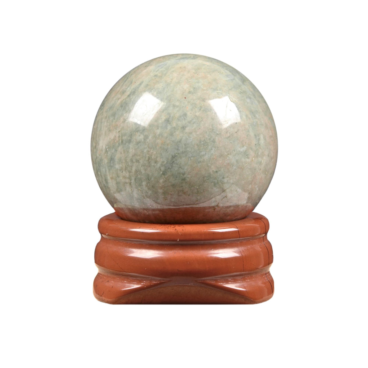 Justinstones Natural Polished Amazonite Sphere with Red Jasper Stand – Handcrafted Gemstone 30mm Ball for Energy Healing, Meditation, and Home Décor