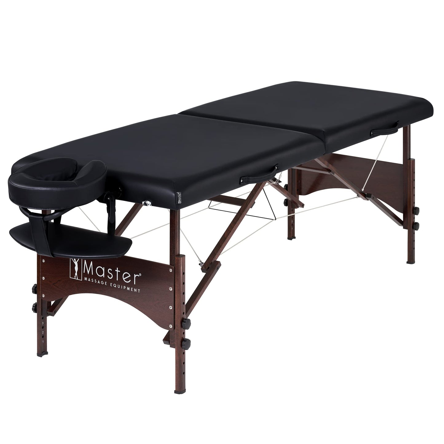 Master Massage Argo 28" Portable Massage Table with Walnut Legs – Spa Bed, Lash Table, Tattoo Bed, Beauty Bed – Black