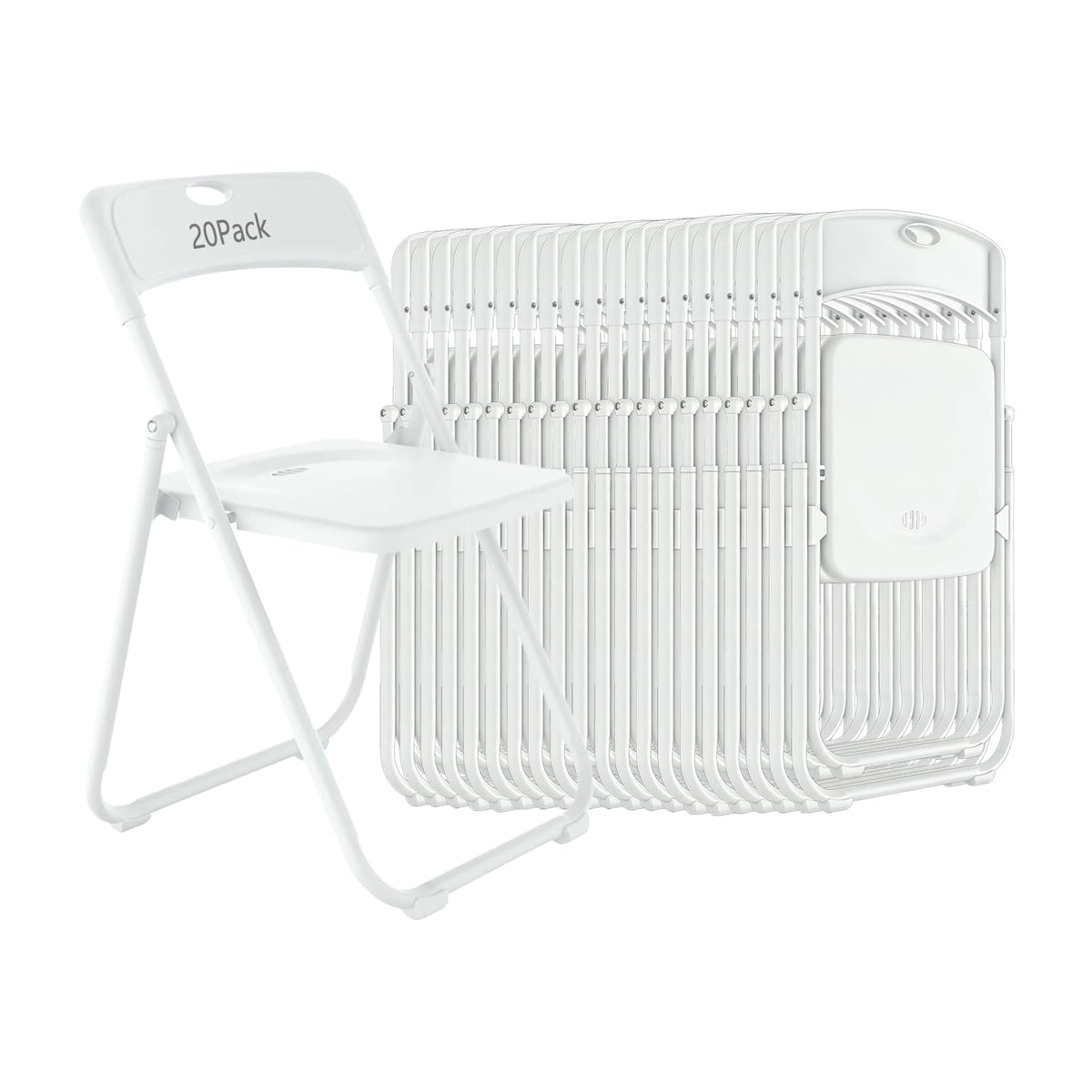 VISTACASA 20 Pack Heavy-Duty Plastic Folding Chairs, 350 lbs Capacity Commercial Stackable Portable Chairs with Reinforced Steel Frame for Indoor & Outdoor, Wedding, Party, Meeting, Patio Garden White