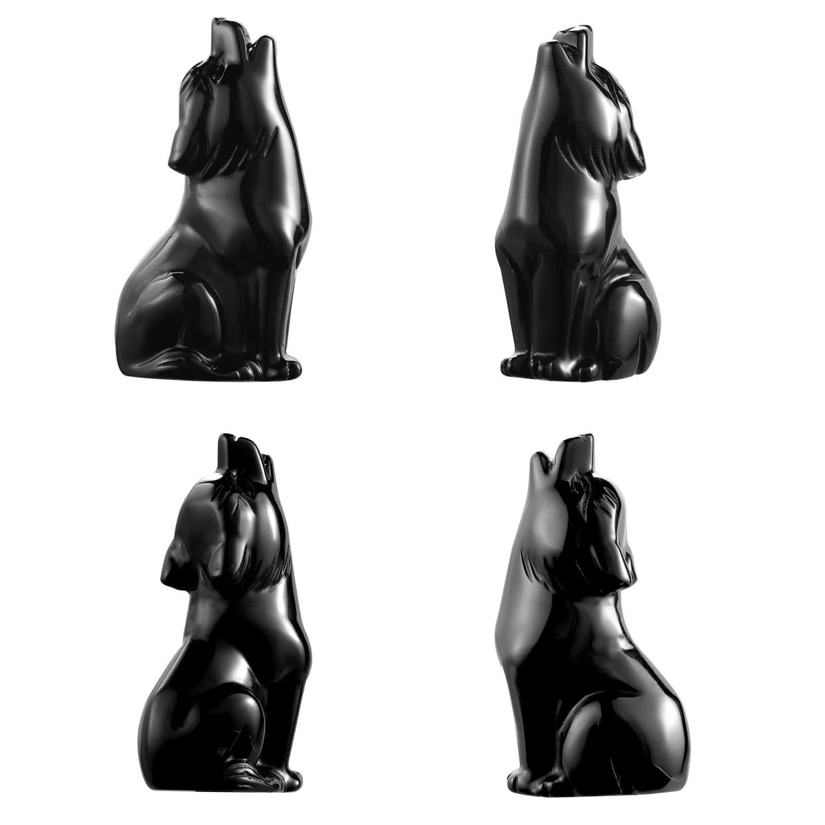 Artistone Black Obsidian Wolf Statue 2" Howling Wolves Figurine Ornament for Home Decor Healing Crystal Animal Sculpture with Gift Box