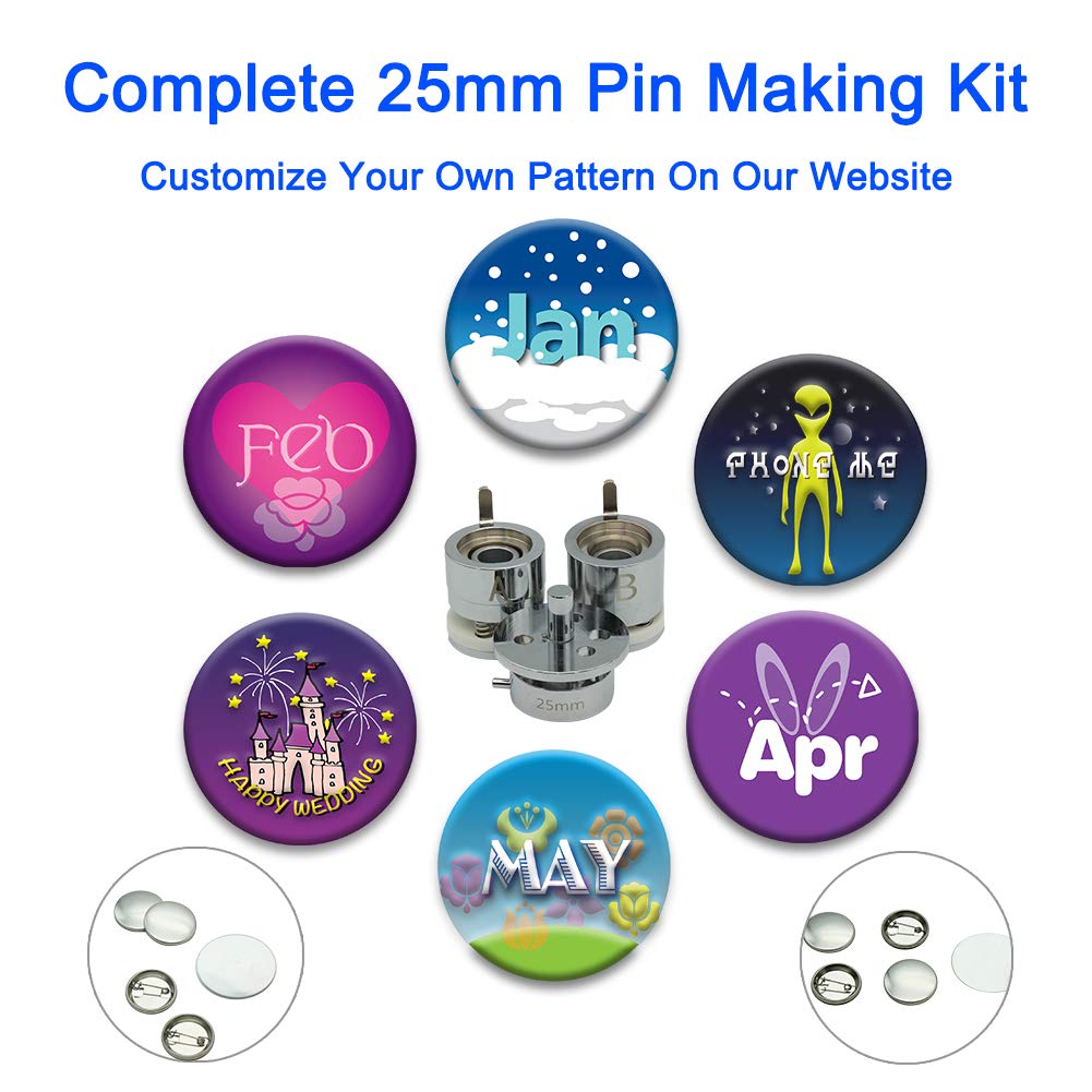 ChiButtons Pro 25mm (1") Metric Button Maker Machine B400 Kit | All-Metal Craft Press with 500 Sets Components, Handling Cutter & Moulds | Tiny Buttons, Mini Badges, Custom Pins (Pink)