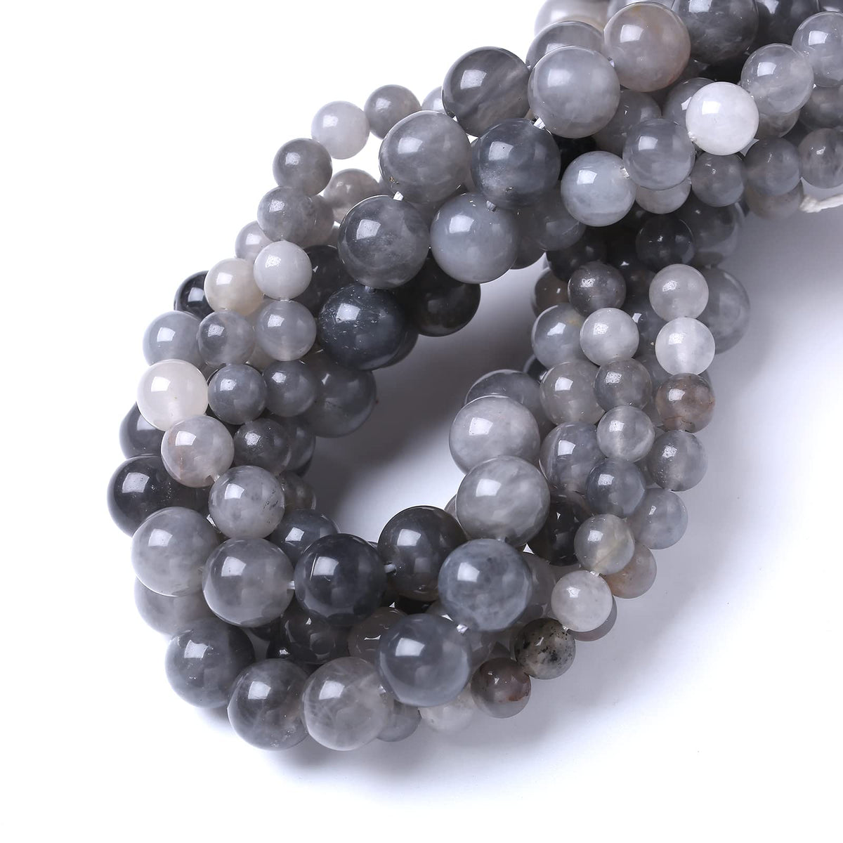60PCS 6MM Natural Grey Crystal Beads Round Loose Stone Beads for Jewelry Making DIY Energy Stone Healing Power Bracelet 15"