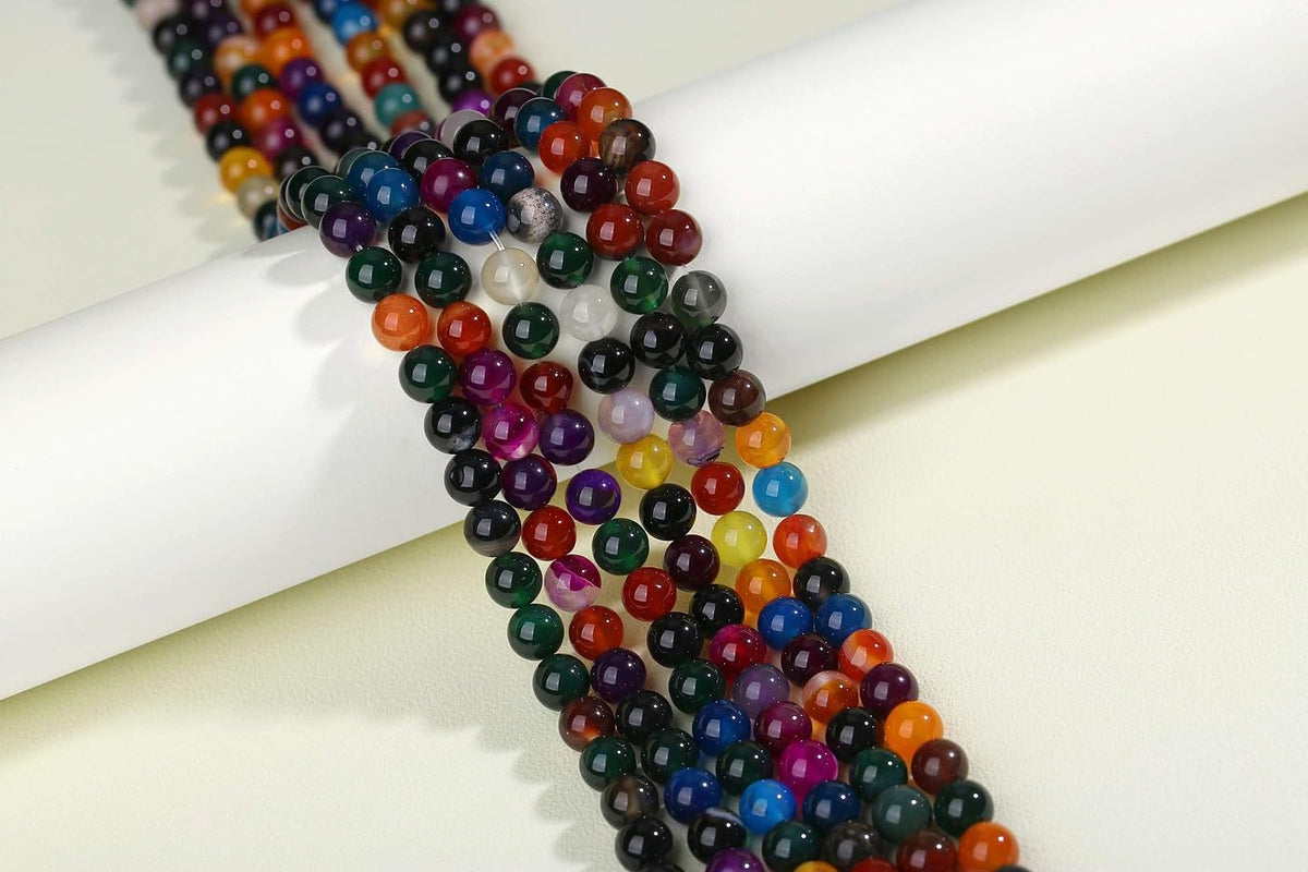 LAIDANLA Colorful Agate 8mm Natural Stone Beads Round Loose Gemstone Stone Beads for DIY Bracelet Necklace Earrings Jewelry Making Polishing Genuine Real Beading Crystal 96PCS 2 Strand 32"
