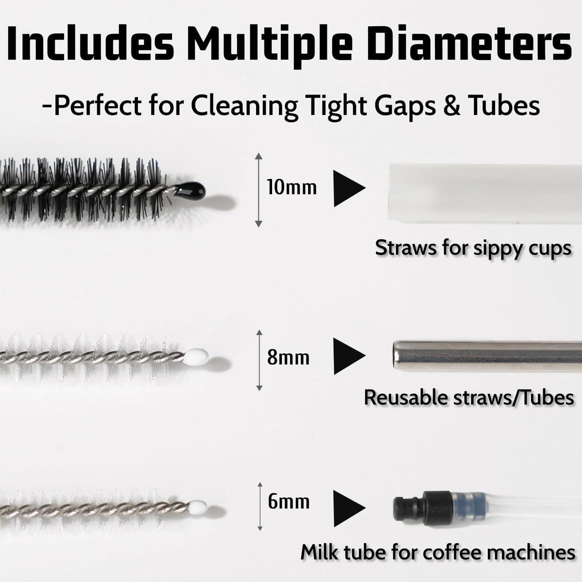 Milk Foamer Hose Brush, Tube Hose Cleaner Brush Ideal for Espresso & Coffee Machine Attachments，Extra Long Stainless Steel Brush for Cleaning Reusable Drinking Straws, Keg Lines and Pipes(13.7in)