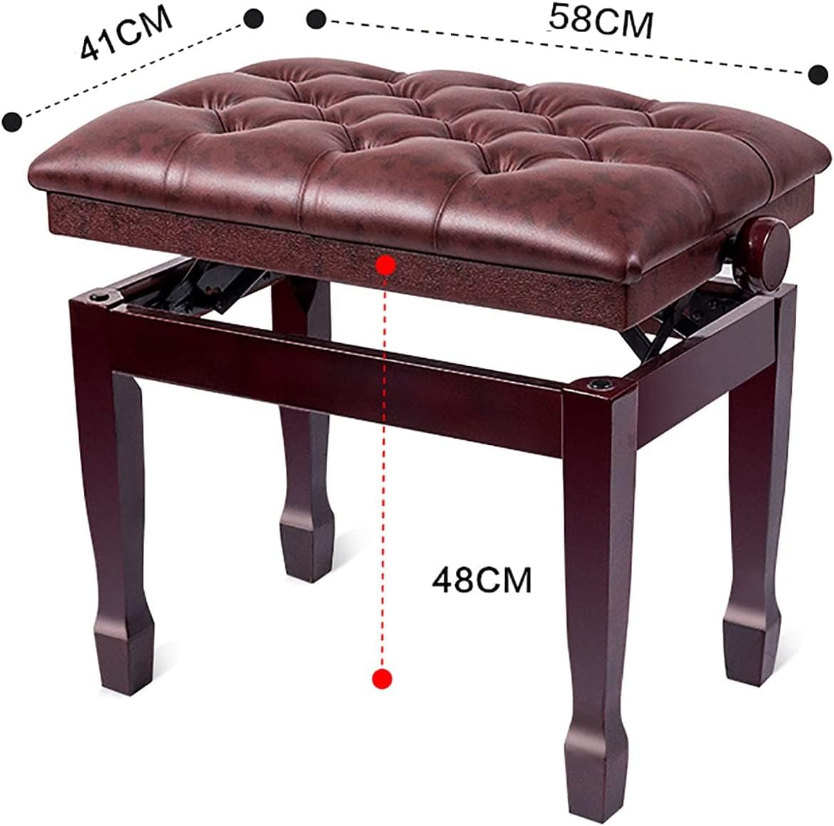 GAZOGJ Piano Stool Piano Bench Dressing Table Stool Genuine Leather Keyboard Bench Piano Stool, Height Adjustable Piano Bench with Storage Compartment, 58 x 41 x 48-58,Mahogany