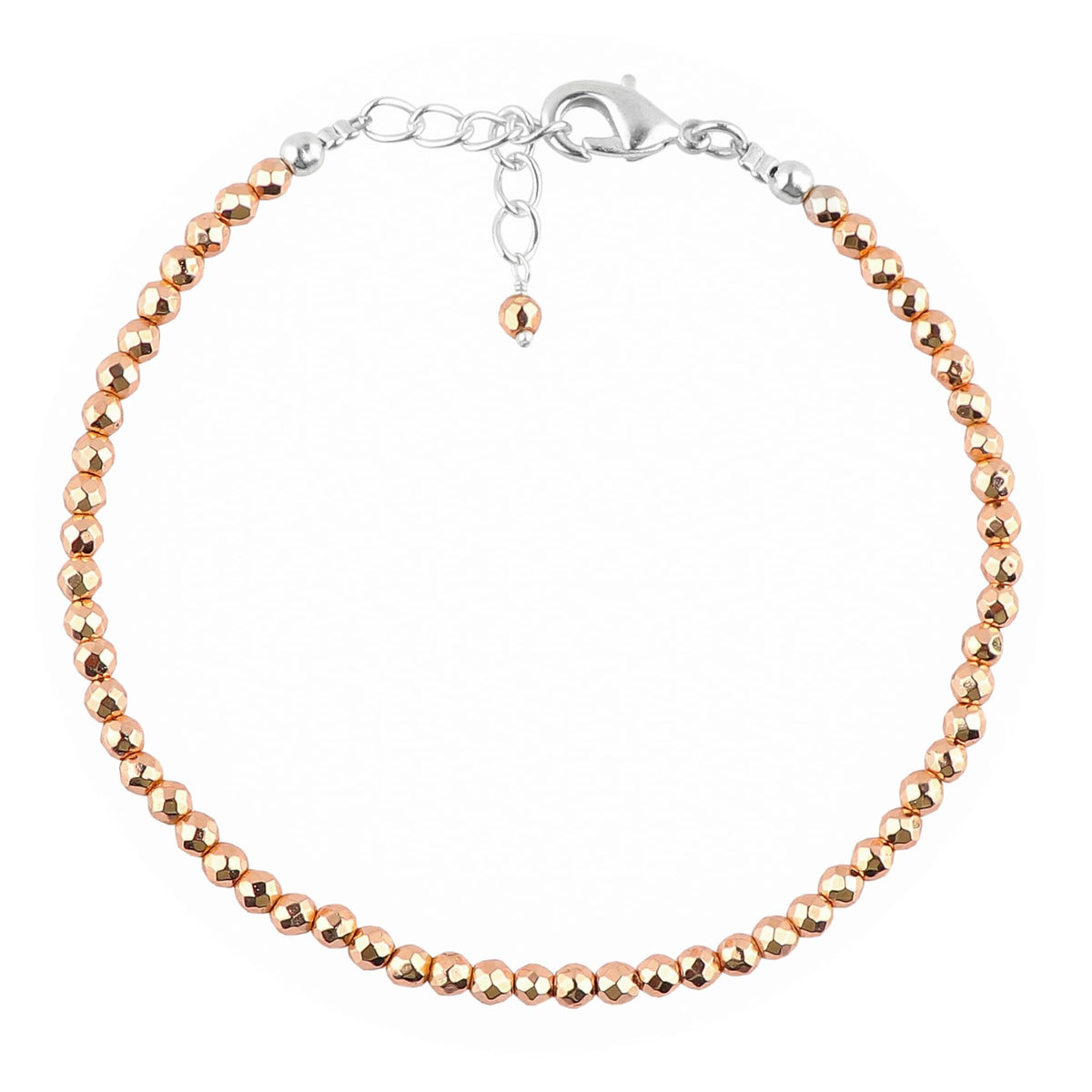 CRYSTALINES Genuine Rose Gold Hametite Gemstone Bracelet, Faceted Beads Stones, Hypoallergenic Handmade Boho Jewelry for Women, Healing Crystals, Adjustable Silver Chain 7+1inch, Birthday Gift