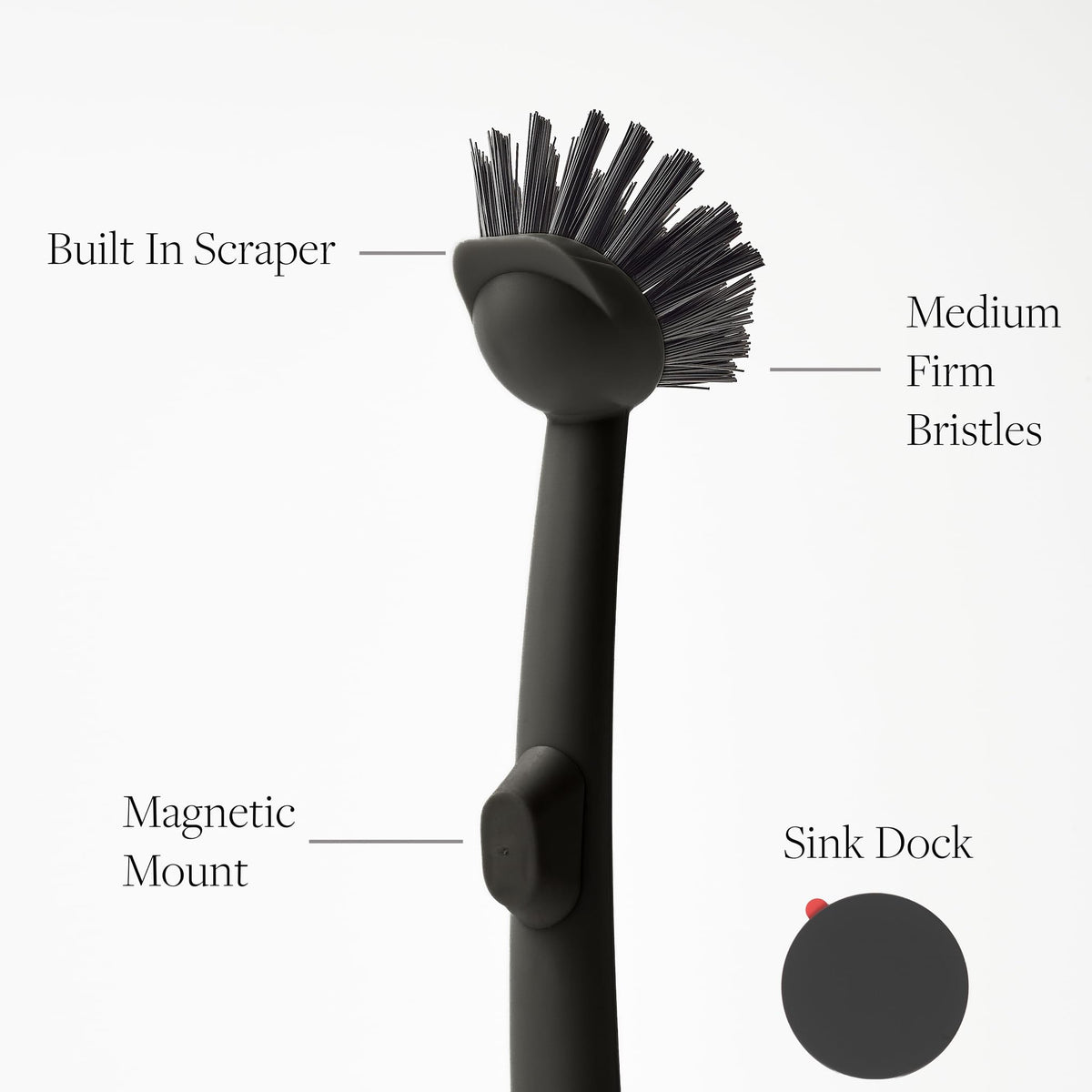 Earth & Mango Magnetic Dish Brush & Scraper, Snaps to Sink, Non-Scratch, Dishwasher Safe, Dish Scrubber – Onyx Black