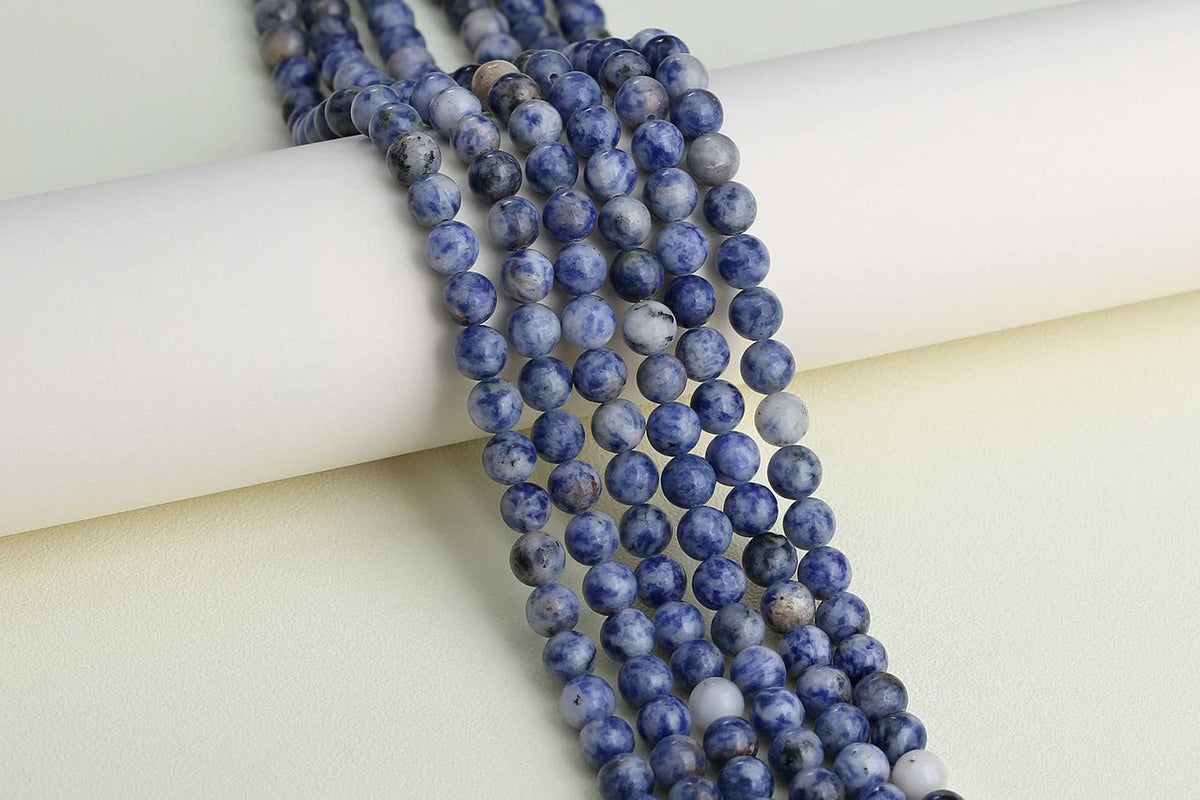 LAIDANLA Blue Spot Jasper 8mm Natural Stone Beads Round Loose Gemstone for DIY Bracelet Necklace Earrings Jewelry Making Polishing Genuine Real Stone Beading 96PCS 2 Strand 32"