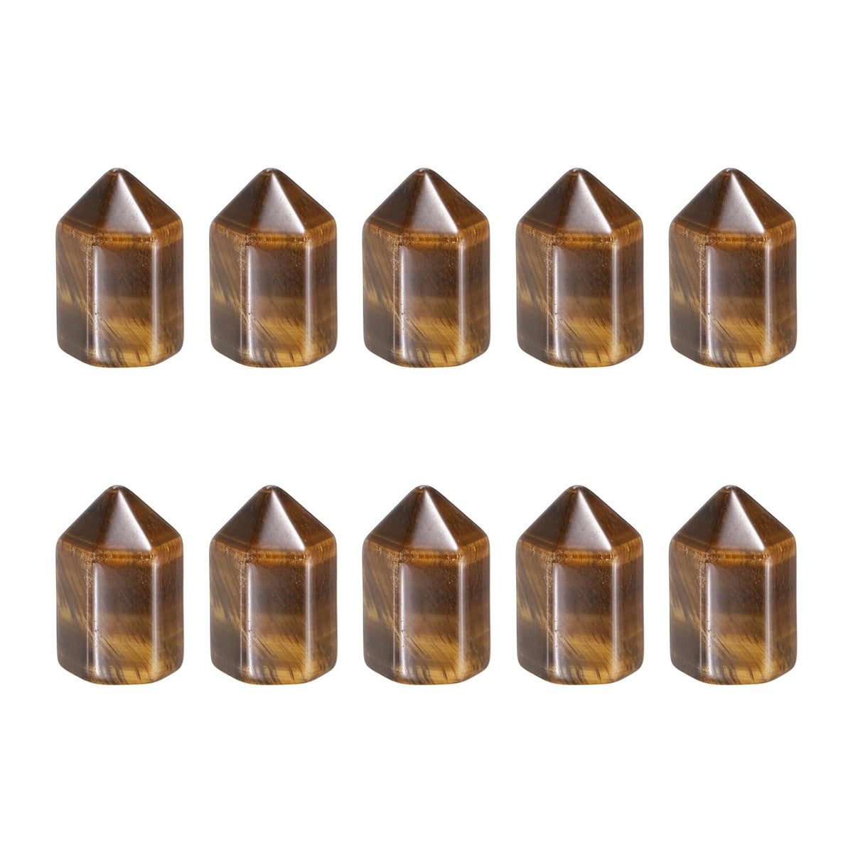 MECCANIXITY Crystals Wands Tiger's Eye Hexagonal Faceted Single Points Towers Pocket Polished Stone Bulk for Energy Chakra Meditation Crystal Healing, 15 x 25mm (Yellow),5Pcs