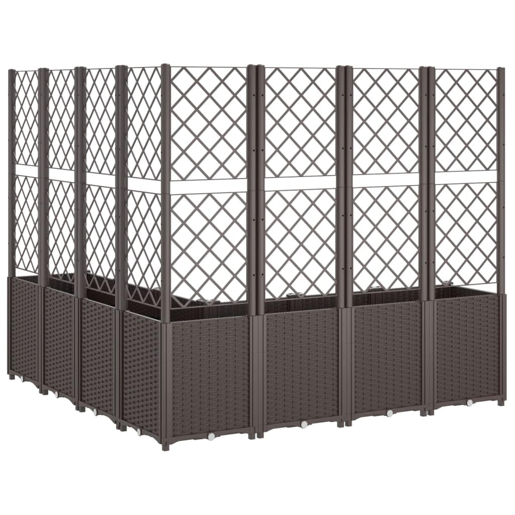 Molumvel Modular Garden Planter with Integrated Trellis 63 x 63 x 55 Inches Large Raised Bed Box for Climbing Plants Balcony Patio Terrace Brown Polypropylene