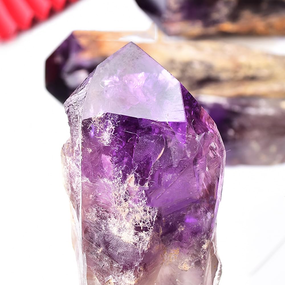 Natural Raw Amethyst Point Wand, Single Terminated Crystal Cluster Scepter, Hand Polished Healing Crystal Point, Positive Energy Gemstone, Reiki Meditation Spiritual Ornament,Home Decor & Crystal Gift