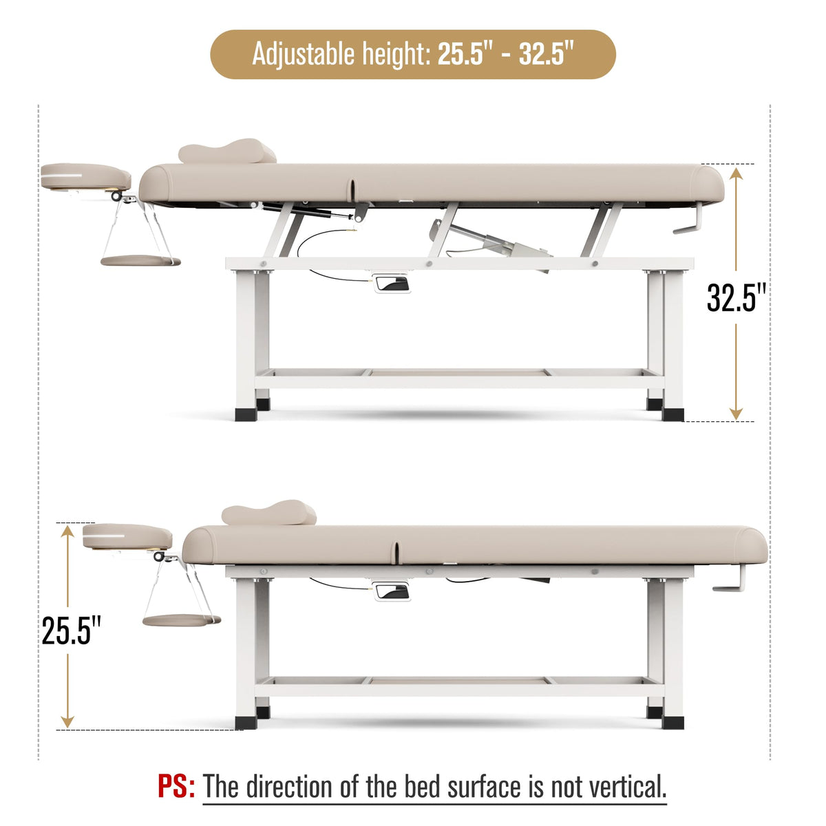 Dolonm 30 Wide x 75 Long Heavy Duty Electric Stationary Massage Table with Backrest Adjustable and Storage Space for Treatment/Medical Spa/Facial/Beauty/Massage Bed and More - Beige Gray