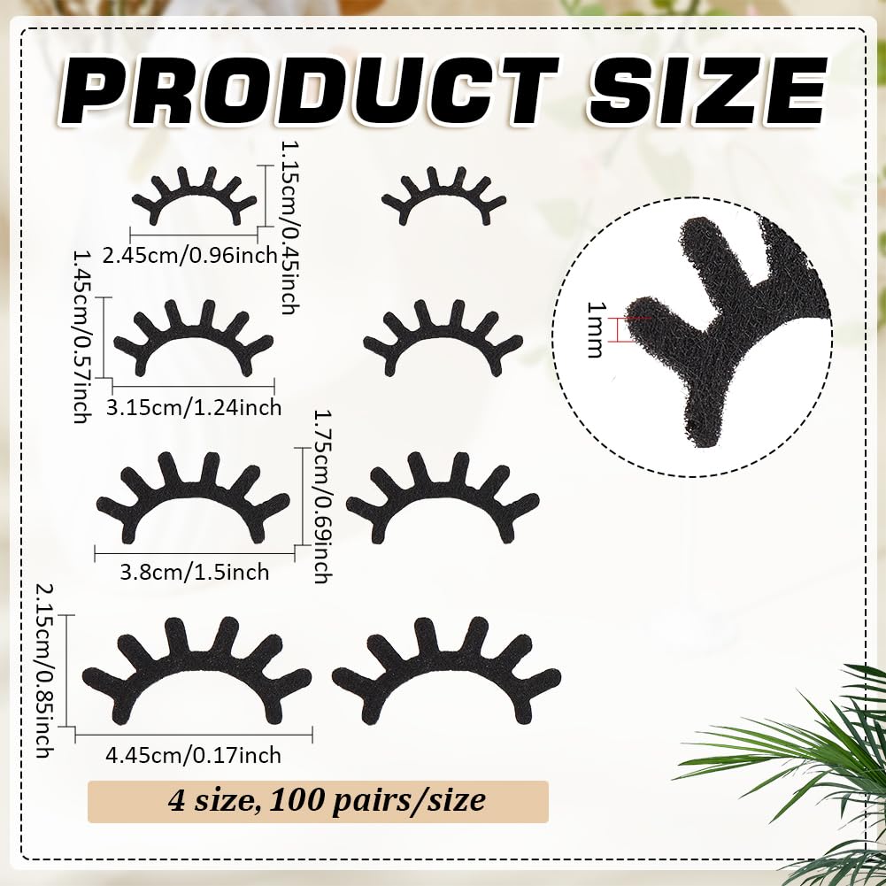 PH PandaHall 400 Pairs Felt Eyelashes 4 Sizes Stuffed Animal Eyelashes Black Eyelash Applique Patches Felt Craft Eyelash for Crochet Puppet Plush Amigurumi Cloth Hats DIY Crafts Making Supplies
