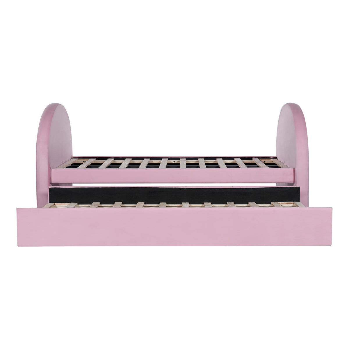 Christopher Knight Home Leonhart Velvet Upholstered Twin Size Bed Frames with Headboard/Footboard, Day Bed Frame Twin with Pull-Out Functionality, Iron Frame + Wooden Slat Trundle Bed Twin, Pink