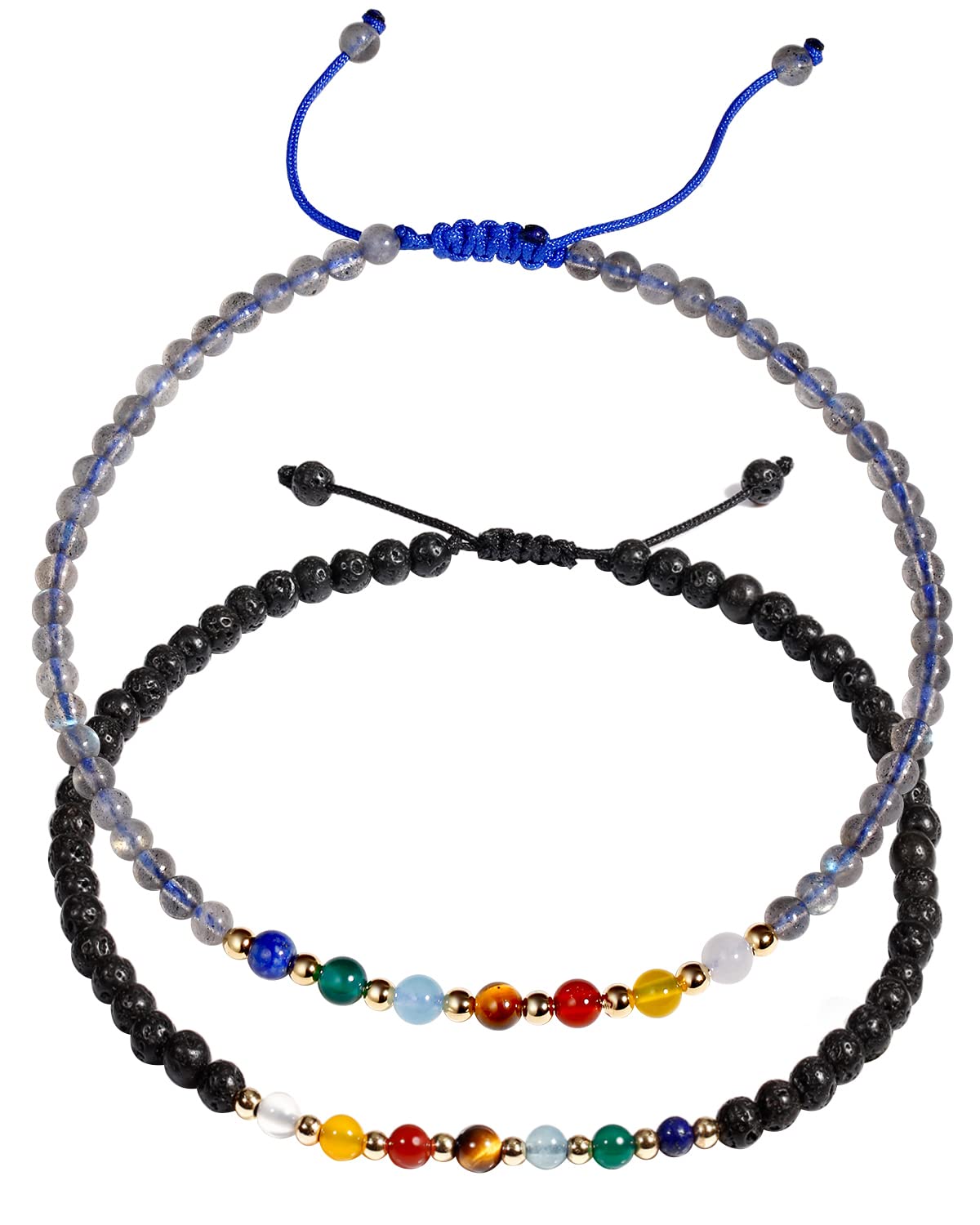 Jewever 2PCS Anklet Bracelets for Women 7 Chakra Healing Crystals Essential Oils Diffuser Worry Stone Energy Balancing Meditation Yoga gifts Beach Foot (Lava stone & Moonstone)