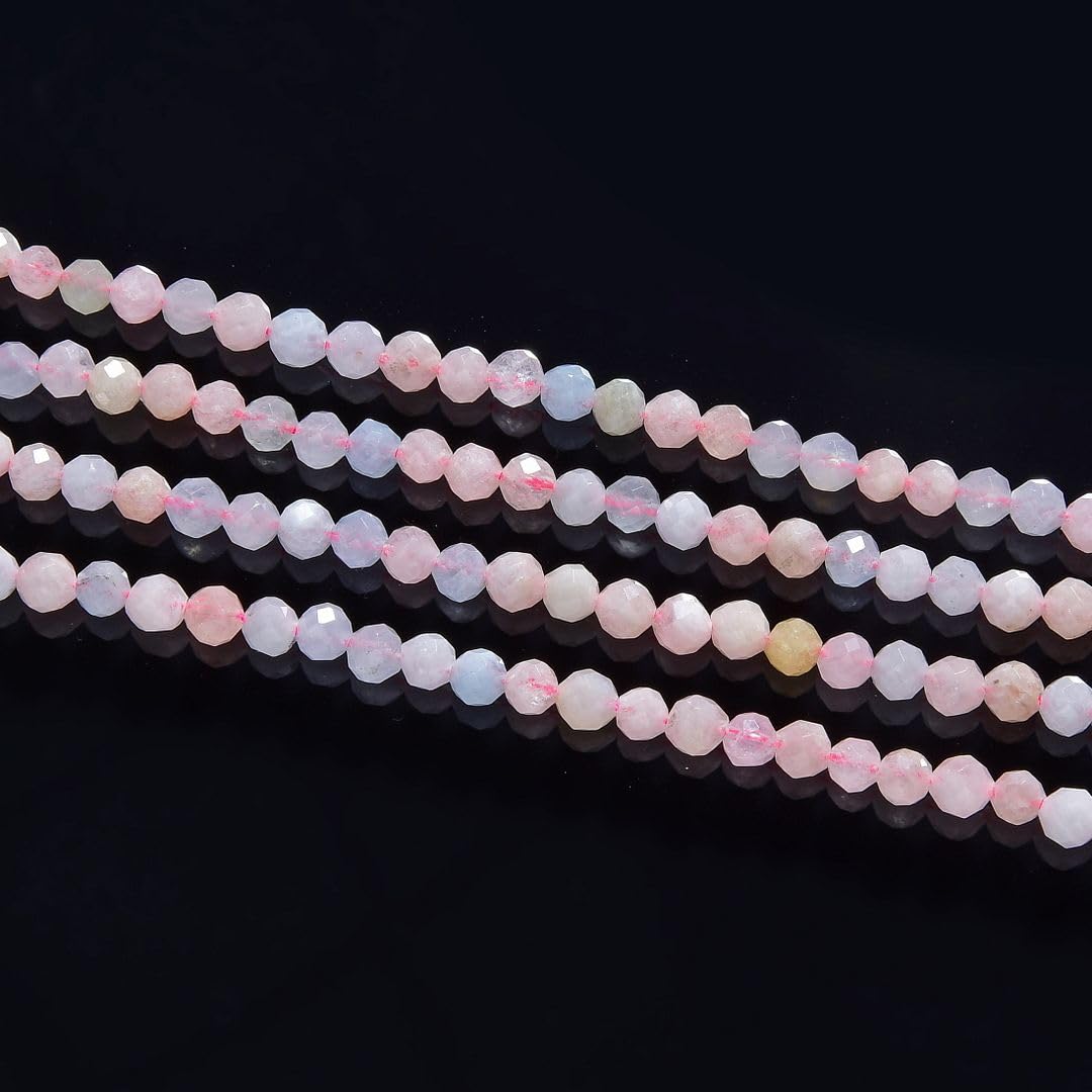 Adabele 15 Inch Natural Morganitge Beryl Healing Gemstone 4mm (0.16 Inch) Tiny Small Faceted Round Loose Beads Stone Spacer (85-95pcs) for Craft Jewelry Making GK4-10