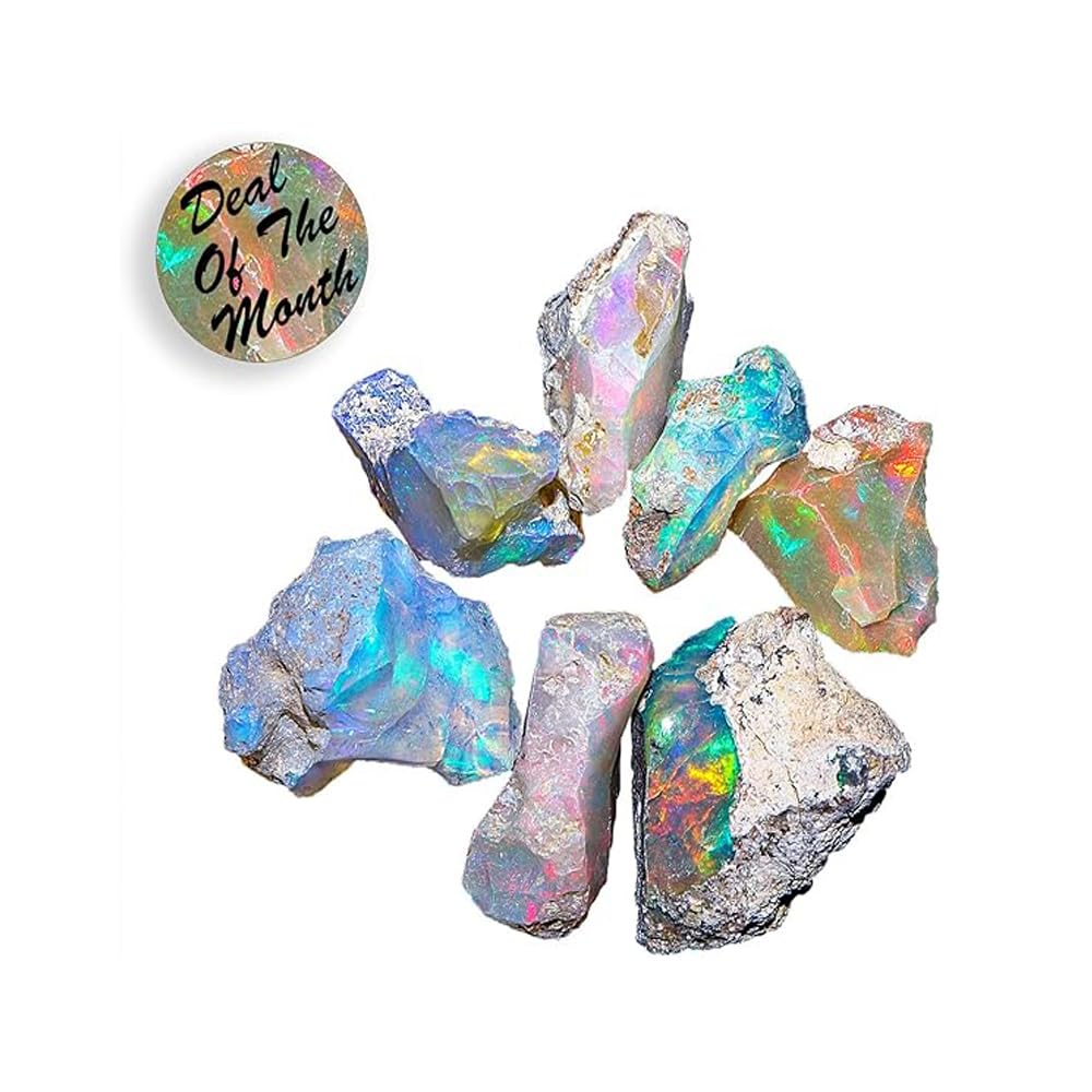 Natural 50+ Cts AAAA+ Raw Ethiopian Opal Rough Gemstones Lot Multi Fire Welo Opal Stones for Tumbling & Jewelry Making Supplies Healing Crystals Gems Rocks Loose Gemstones