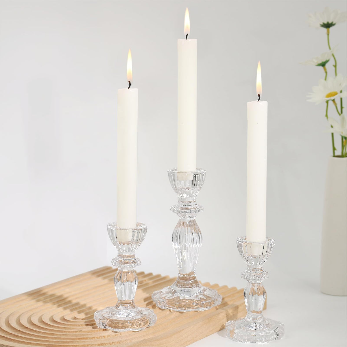 CHOCSTAY Glass Candlestick Holders Set of 3, Clear Candle Holder Taper Candle Holders for Candlesticks, Table Centerpiece, Home Decor,Wedding, Birthday, Party, Christmas