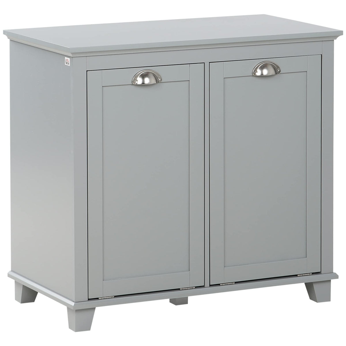 Tilt Out Laundry Sorter Cabinet, Bathroom Storage Organizer with Two Compartment Tilt Out Hamper, Gray