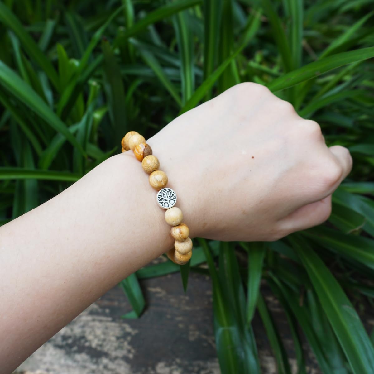 TaHLga 8MM Palo Santo Bracelet with Sterling Silver for Women Men | Beautiful Fragrance | Healing Spiritual Jewelry for Reiki Yoga Deep Meditation