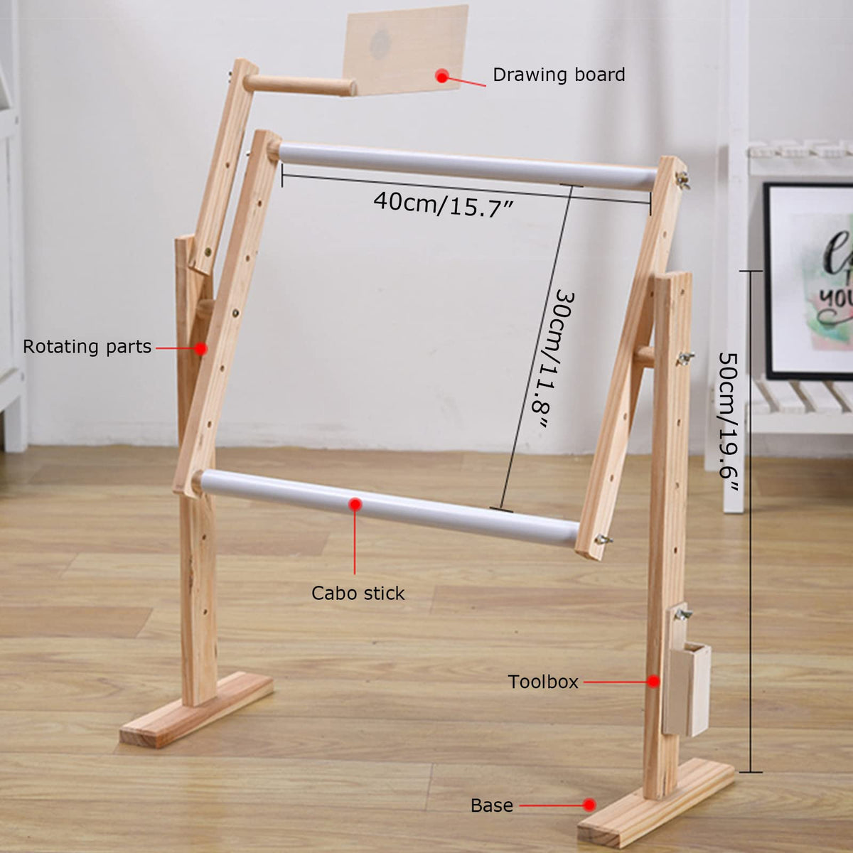 ELUKHT Cross-Stitch Frame Embroidery Frame, Vertical Solid Wood Adjustable Embroidery Frame, Cross-Stitch Frame, Widened Base, Right Tool Box, Convenient Storage (Baked Color)