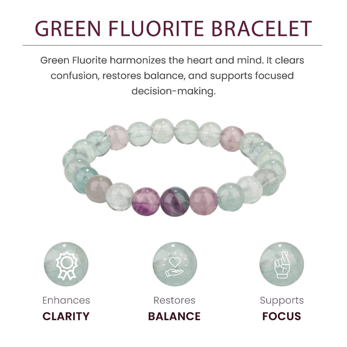 Crystal Vibe Clarity Bracelet – Fluorite Bracelet for Focus, Calmness & Aura Cleansing – Natural 8mm Healing Gemstone Beads Bracelet For Women Men