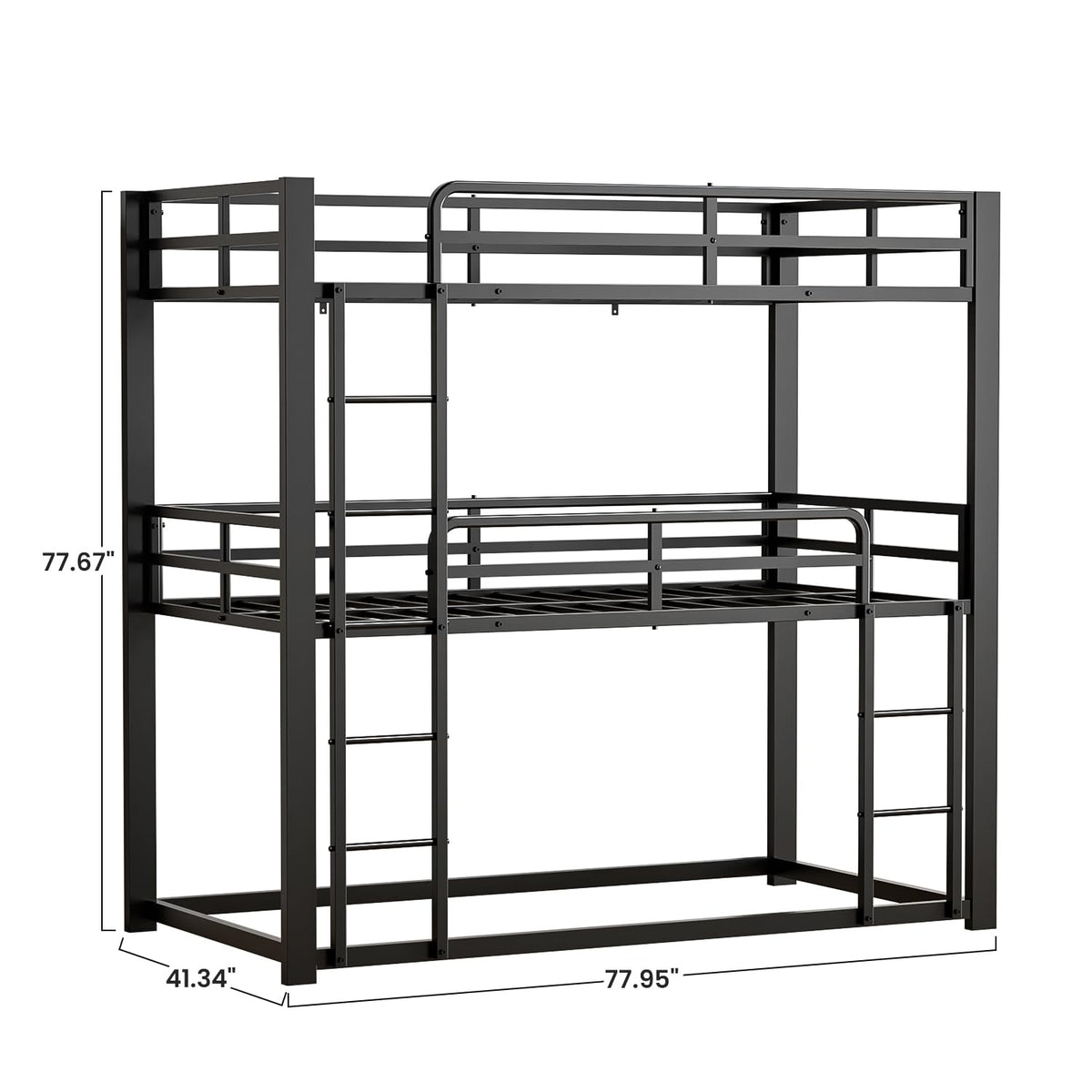 Mixcous Heavy Duty Triple Bunk Bed, Twin Over Twin Over Twin Metal Bunkbeds with Ladder, Family-Friendly for All Ages, Bedroom, No Box Spring Needed, Easy Assembly, Black