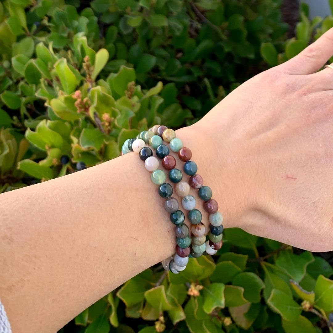 Adabele Real Natural Indian Agate Gemstone Beaded Bracelet 7 Inch Stretch Chakra Healing Crystal Stone Jewelry Women Mom Gift GB6-A31