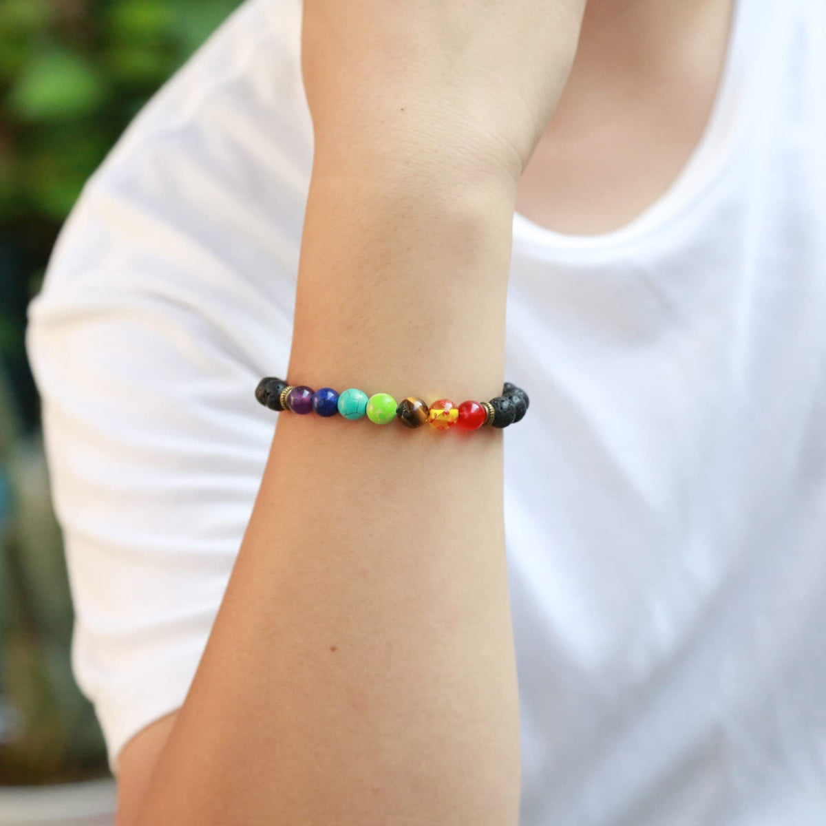 HEDQFM 2 PCS Chakra Bracelets Lava Rock Stone Aromatherapy Essential Oil Diffuser Adjustable Woven Bracelet and Elastic Rope Bracelet for Men and Women