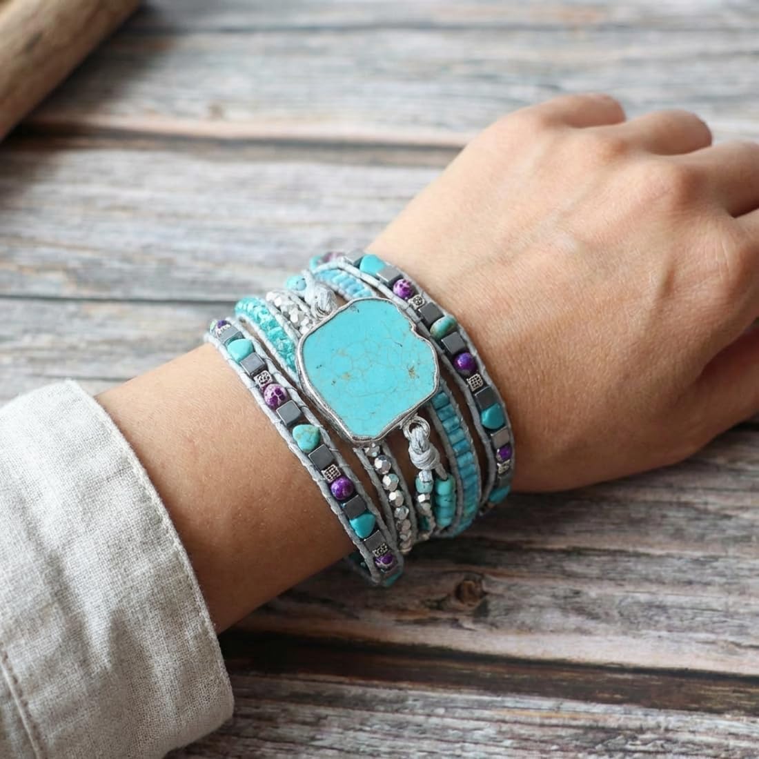 YGLINE Beaded Wrap Bracelets Boho Natural Stone Beads Leather Wrap Bracelet Statement Cuff Bangles Bracelets Gifts