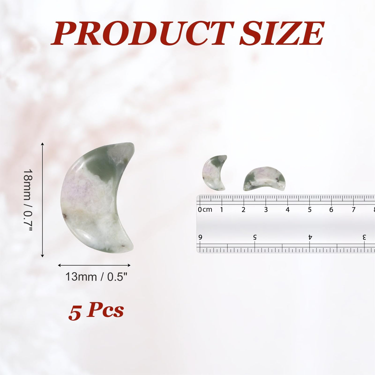 MECCANIXITY 5 Pcs Moon Crystal Worry Stone, 0.5 Inch Length Natural Lucky Jade Moon Gemstone Bulk, Carved Pocket Stones for Meditation Balancing Pendant Decor