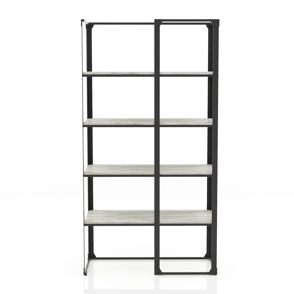 24/7 Shop at Home Adair Industrial Metal Open Back Bookcase with 4 Shelves for Living Room, Home Office, Bedroom, Black and Light Gray