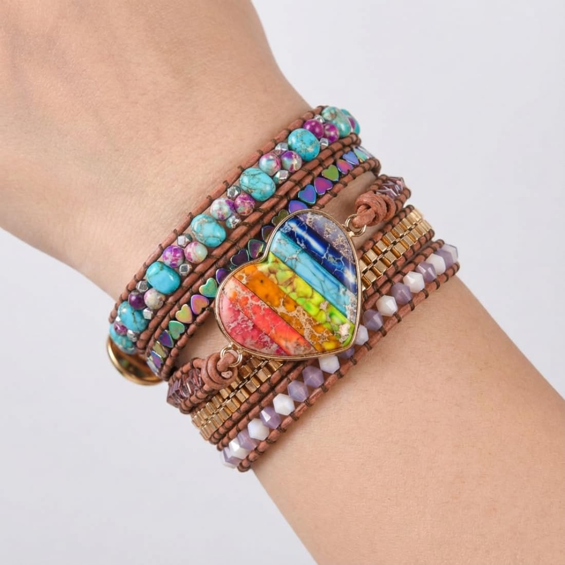 YGLINE Handmade Leather Wraps Bracelet Beads Yoga Bracelets Gemstone Healing Bracelets